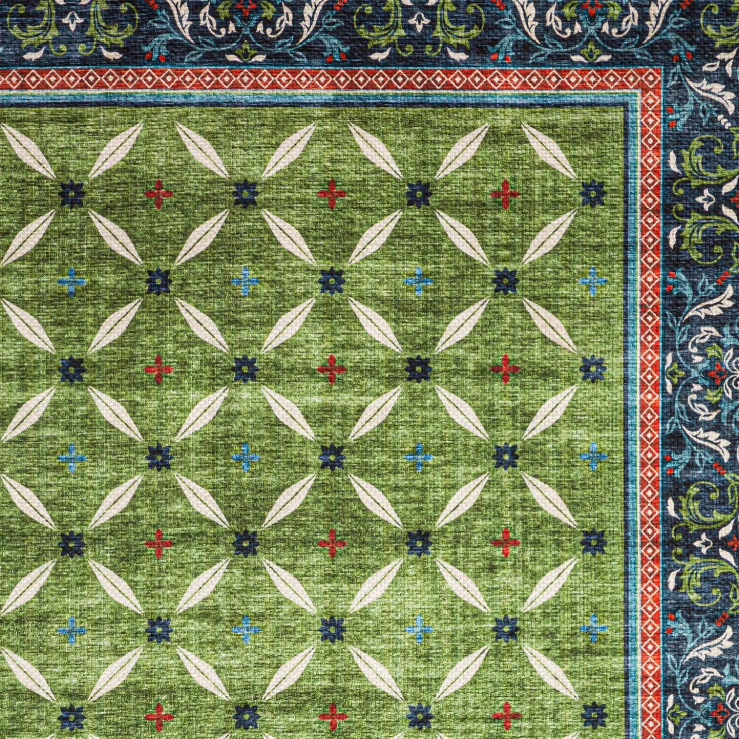 Area Rugs | Washable Mats>Plow & Hearth Indoor/Outdoor Machine Washable Green Border Printed Rug, 5' x 7'