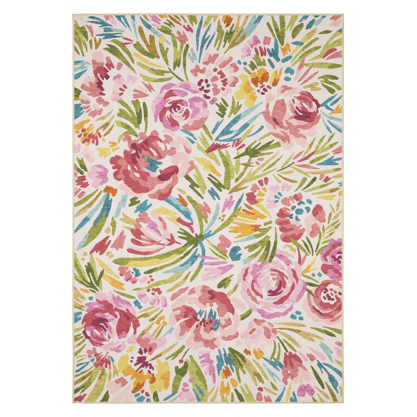 Area Rugs>Plow & Hearth Indoor/Outdoor Machine Washable Spring Flowers Rug Multi