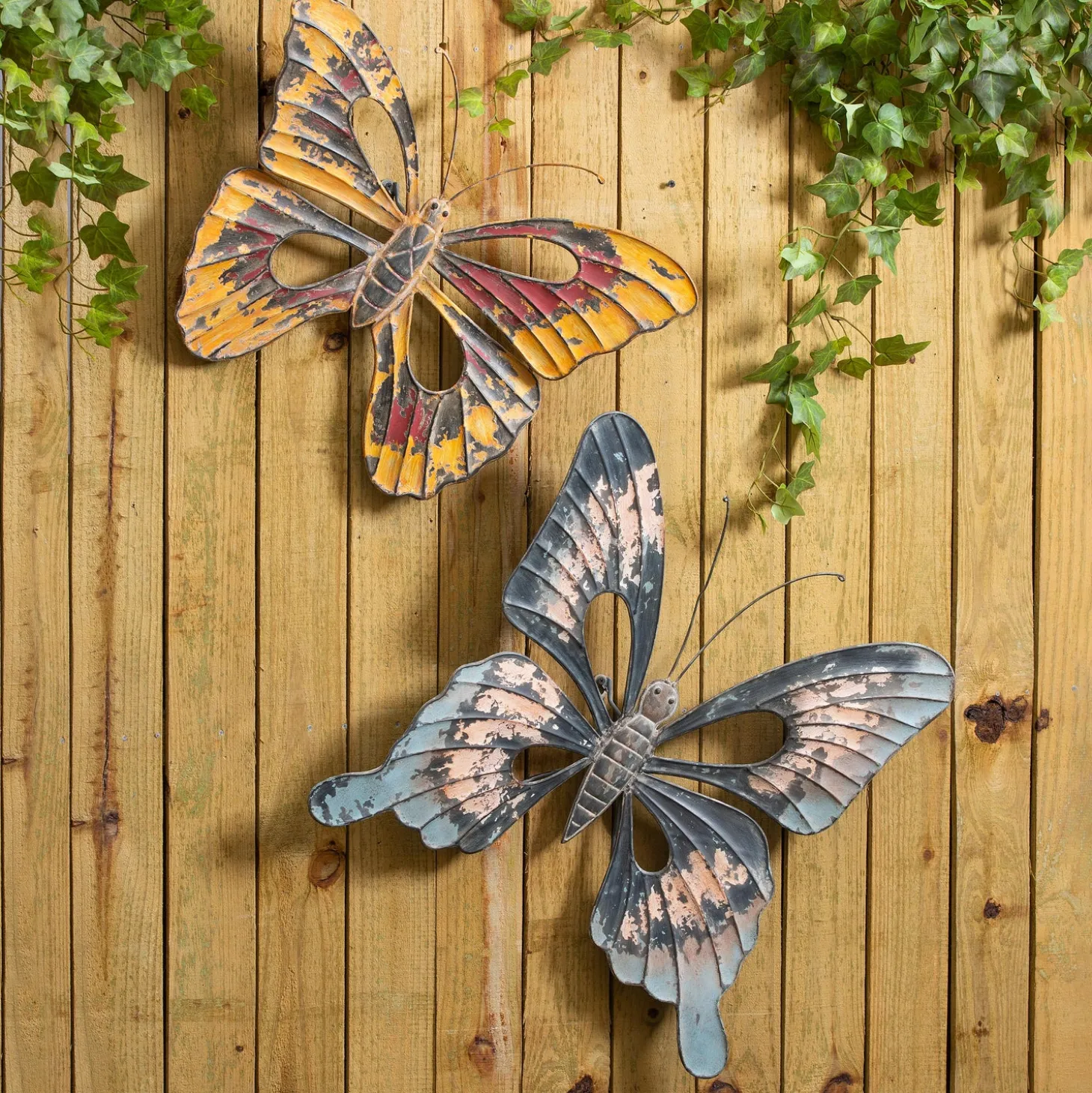 Outdoor Wall Art | Wall Art>Plow & Hearth Indoor/Outdoor Metal Butterfly Wall Art, Set of 2