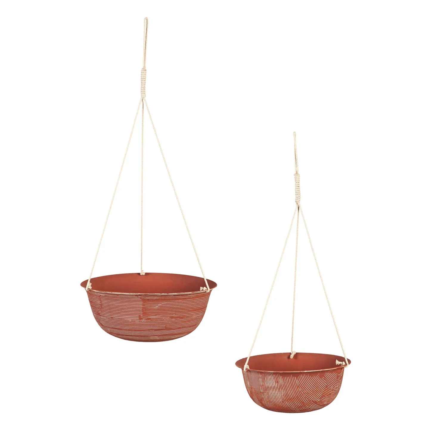 Planters & Plant Stands>Plow & Hearth Indoor/Outdoor Metal Hanging Planters with Terra Cotta Finish, Set of 2
