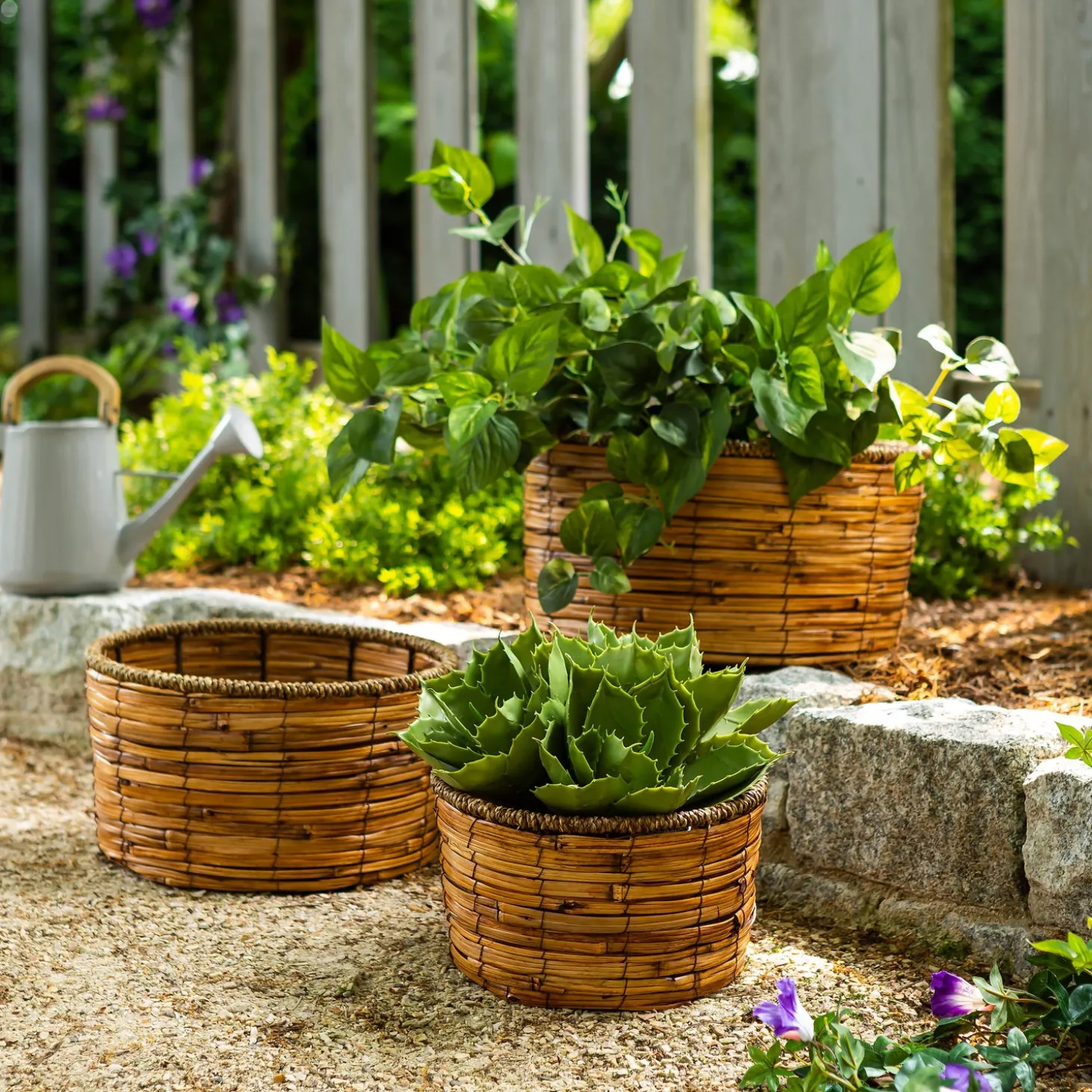 Planters & Plant Stands | Planters & Vases>Plow & Hearth Indoor/Outdoor Nested Reed Basket Planters, Set of 3