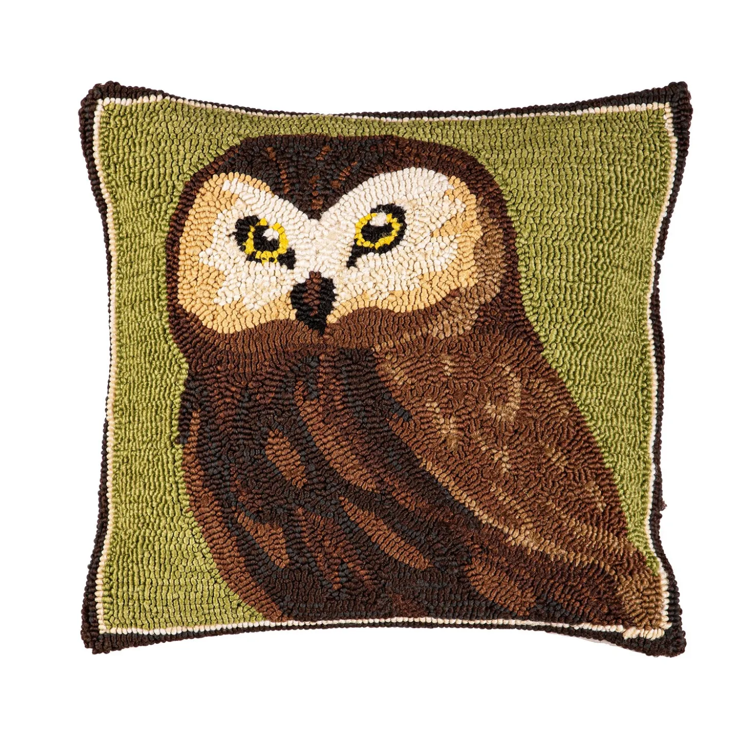 Throws & Blankets>Plow & Hearth Indoor/Outdoor Owl Hooked Polypropylene Throw Pillow, 18" x 18"