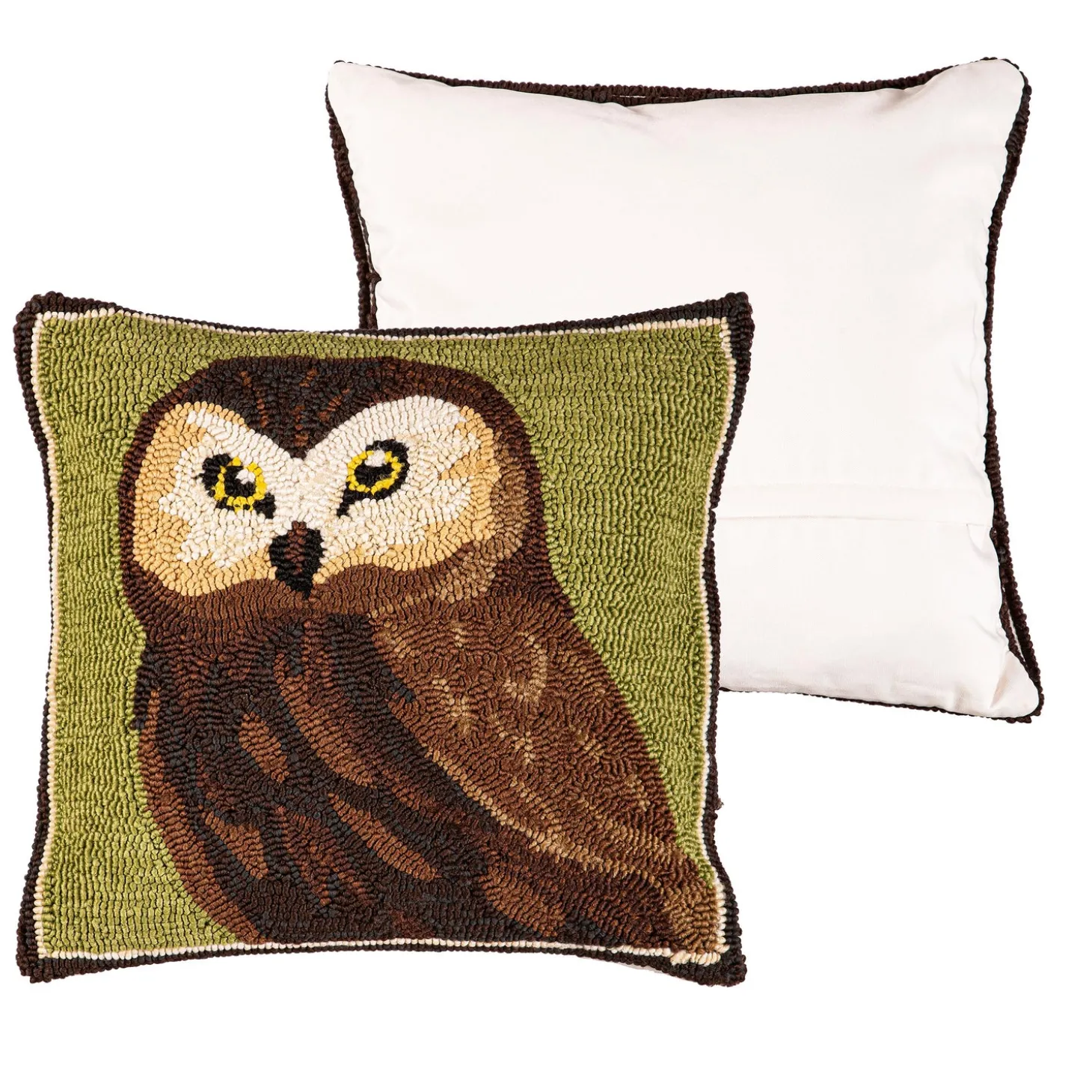Throws & Blankets>Plow & Hearth Indoor/Outdoor Owl Hooked Polypropylene Throw Pillow, 18" x 18"