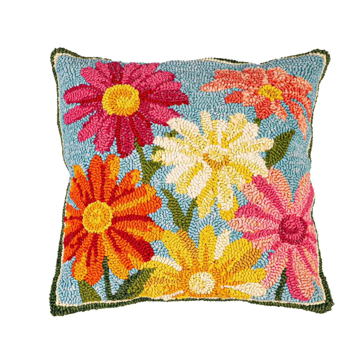 Outdoor Throw Pillows | Decorative Pillows>Plow & Hearth Indoor/Outdoor Pastel Posies Hooked Polypropylene Throw Pillow