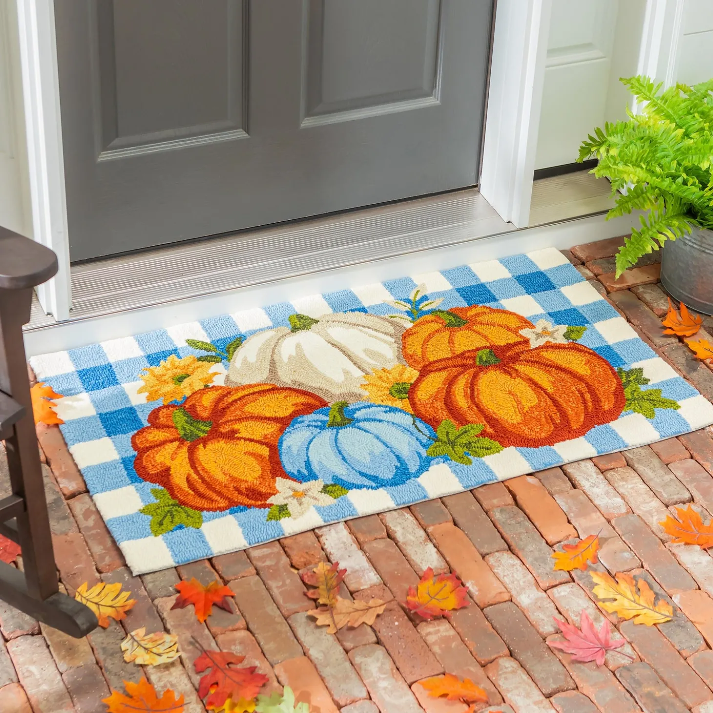 Hooked Rugs>Plow & Hearth Indoor/Outdoor Pumpkin Patch Polypropylene Accent Rug 24"x42"