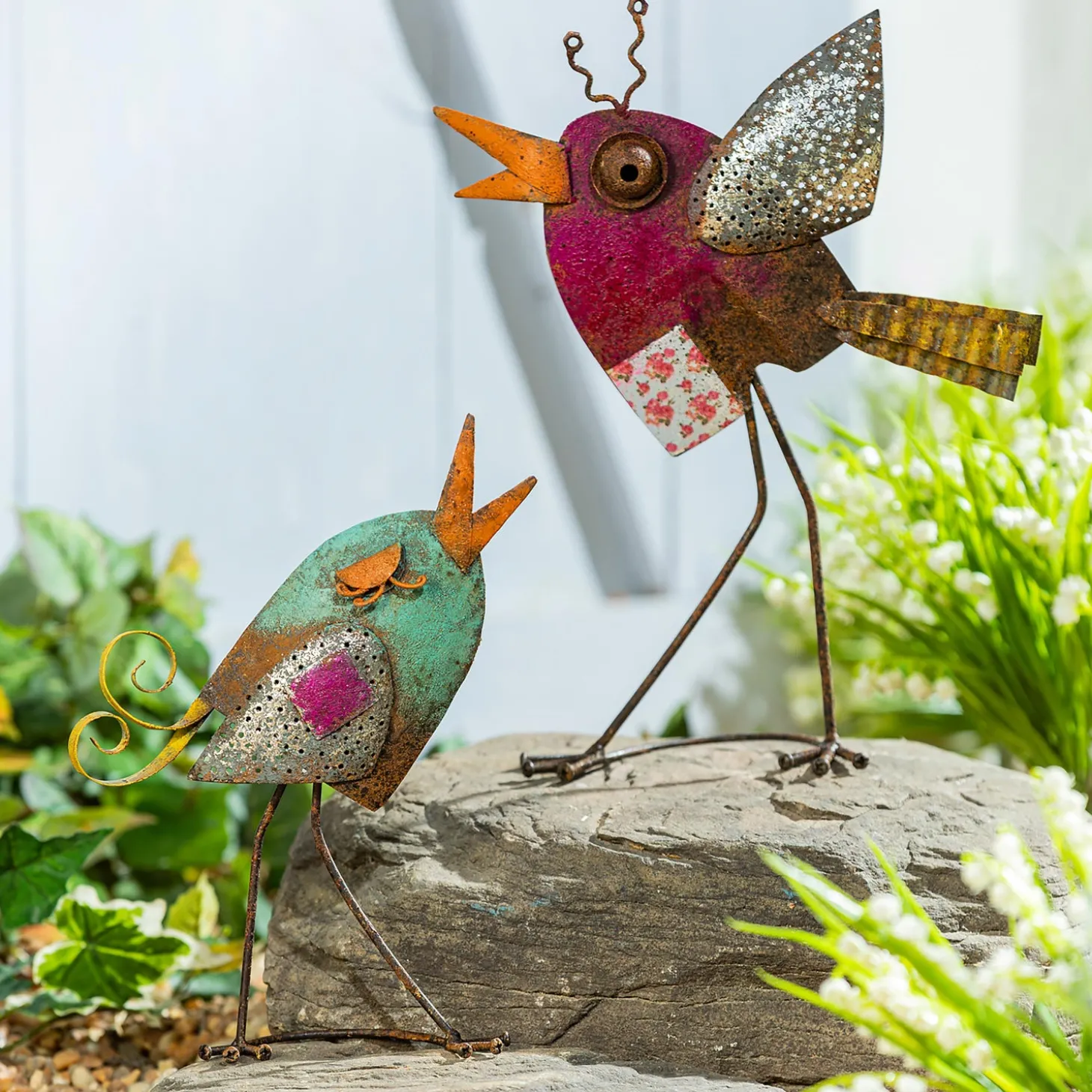 Garden Statues>Plow & Hearth Indoor/Outdoor Rustic Metal Chicks Garden Statues, Set of 2