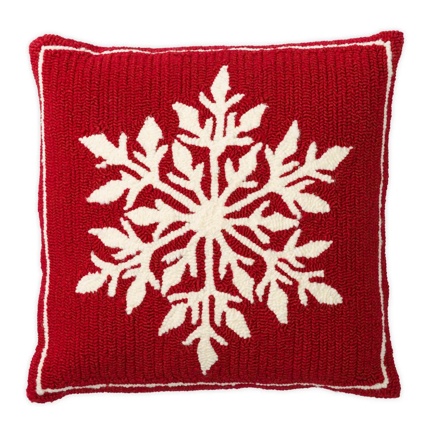 Decorative Pillows>Plow & Hearth Indoor/Outdoor Snowflake Holiday Hooked Throw Pillow