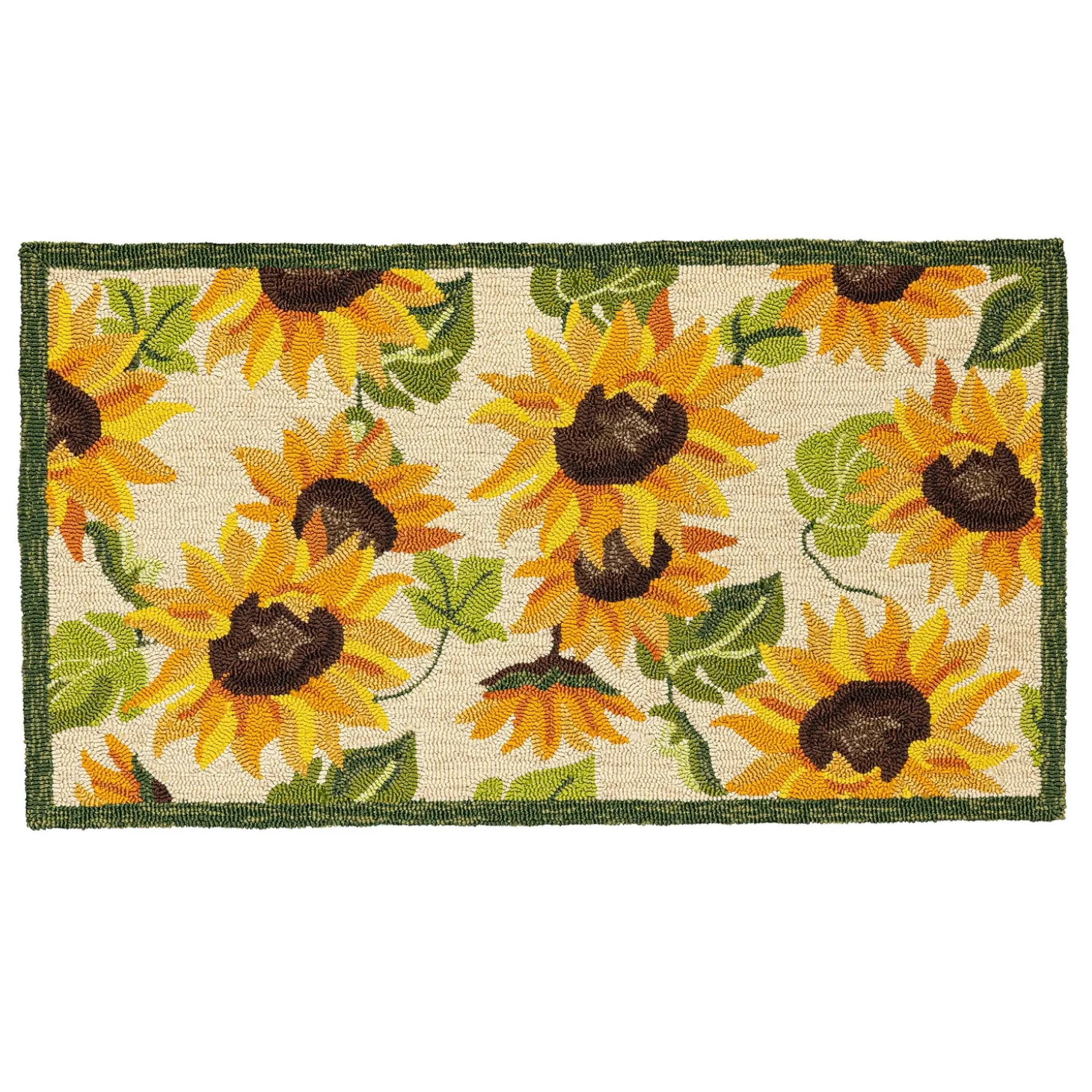 Hooked Rugs>Plow & Hearth Indoor/Outdoor Sunflower Hooked Polypropylene Accent Rug 24"x42"