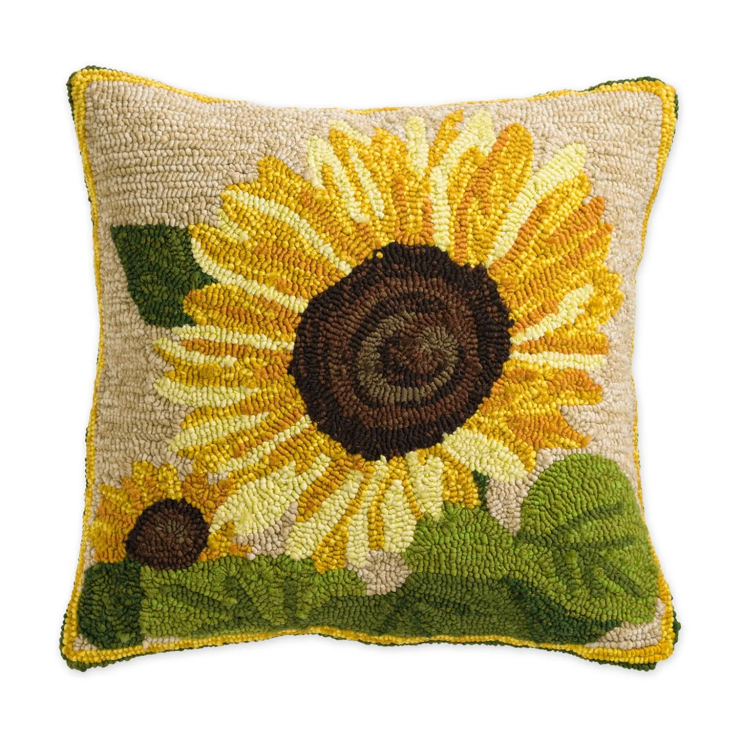 Outdoor Throw Pillows | Decorative Pillows>Plow & Hearth Indoor/Outdoor Sunflower Hooked Polypropylene Throw Pillow