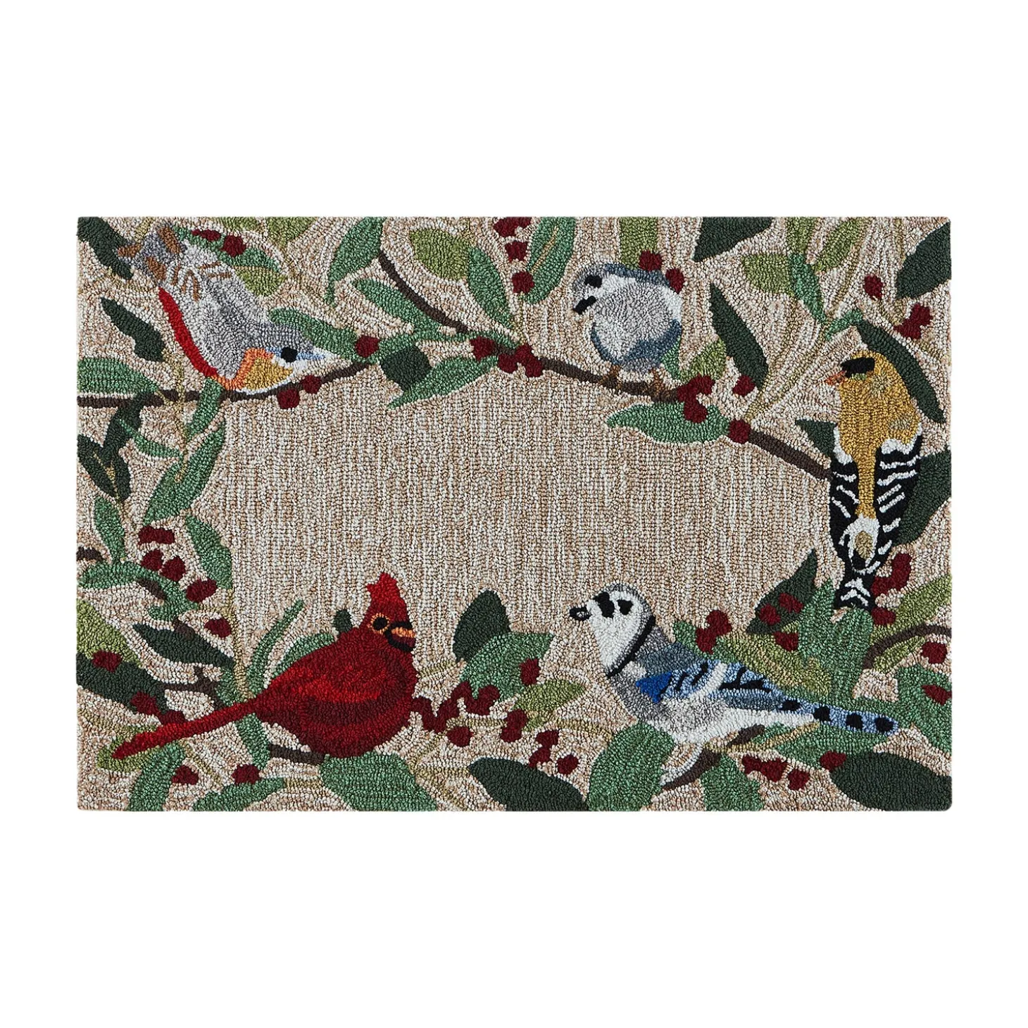 Area Rugs>Plow & Hearth Indoor/Outdoor Synthetic Blend Birds Border Rug, 36" Round