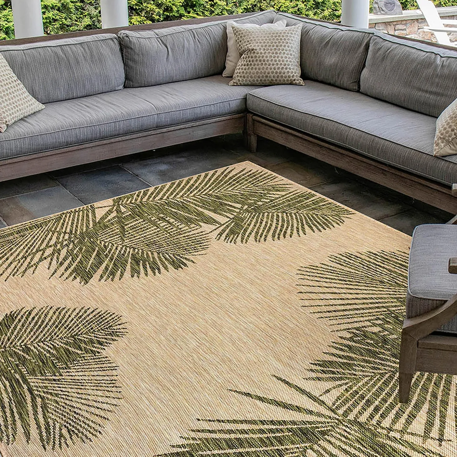 Area Rugs>Plow & Hearth Indoor/Outdoor Textured Palms Polypropylene Rug, 6'6" x 9'4"