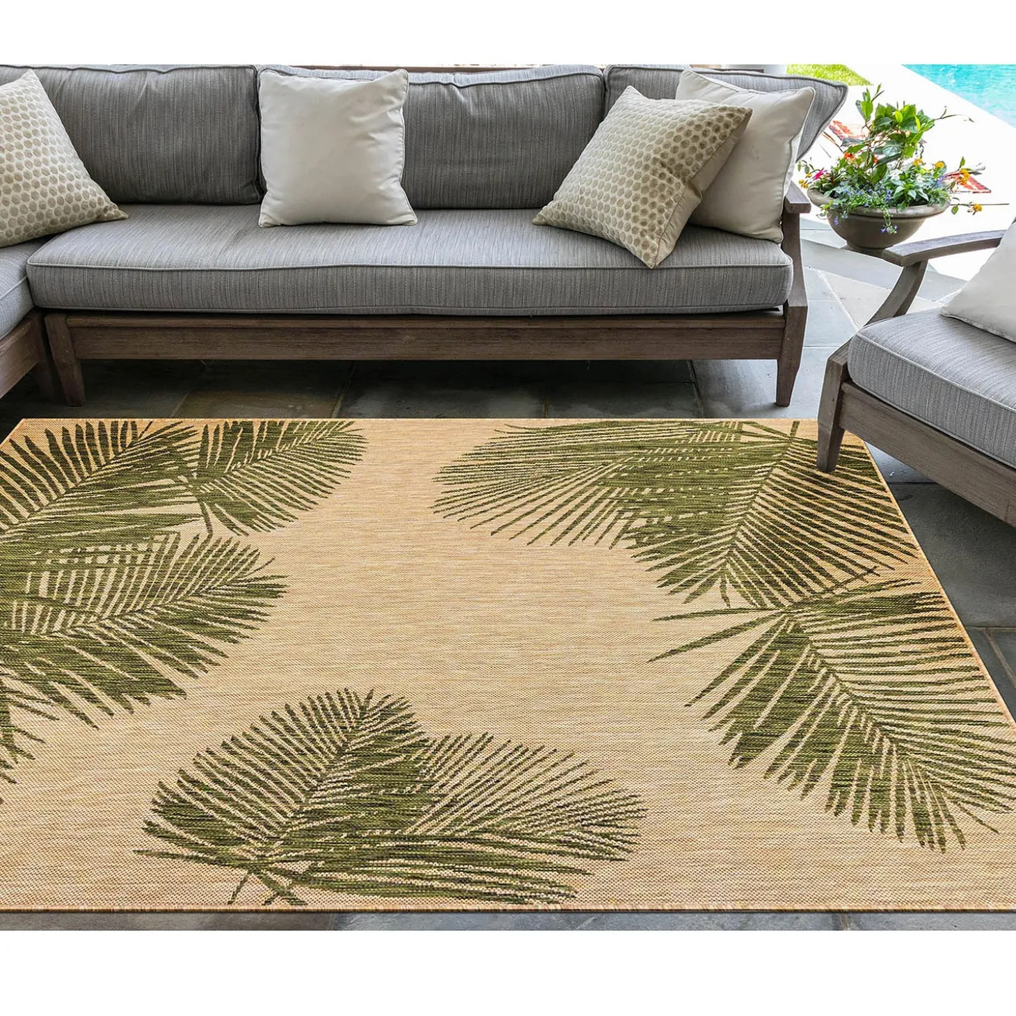 Area Rugs>Plow & Hearth Indoor/Outdoor Textured Palms Polypropylene Rug, 6'6" x 9'4"