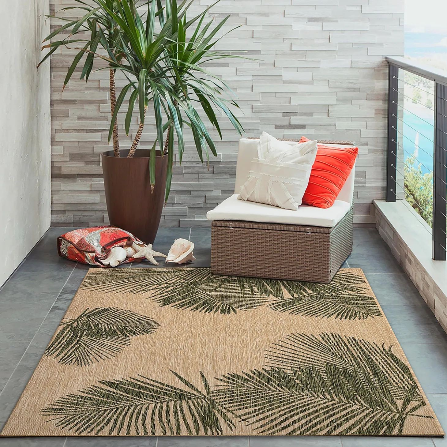 Area Rugs>Plow & Hearth Indoor/Outdoor Textured Palms Polypropylene Rug, 6'6" x 9'4"