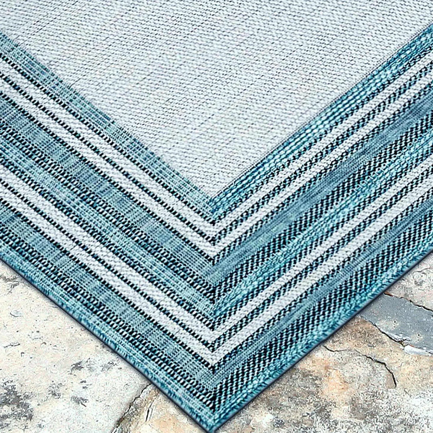 Runners>Plow & Hearth Indoor/Outdoor Textured Polypropylene Border Runner, 23" x 7'6"