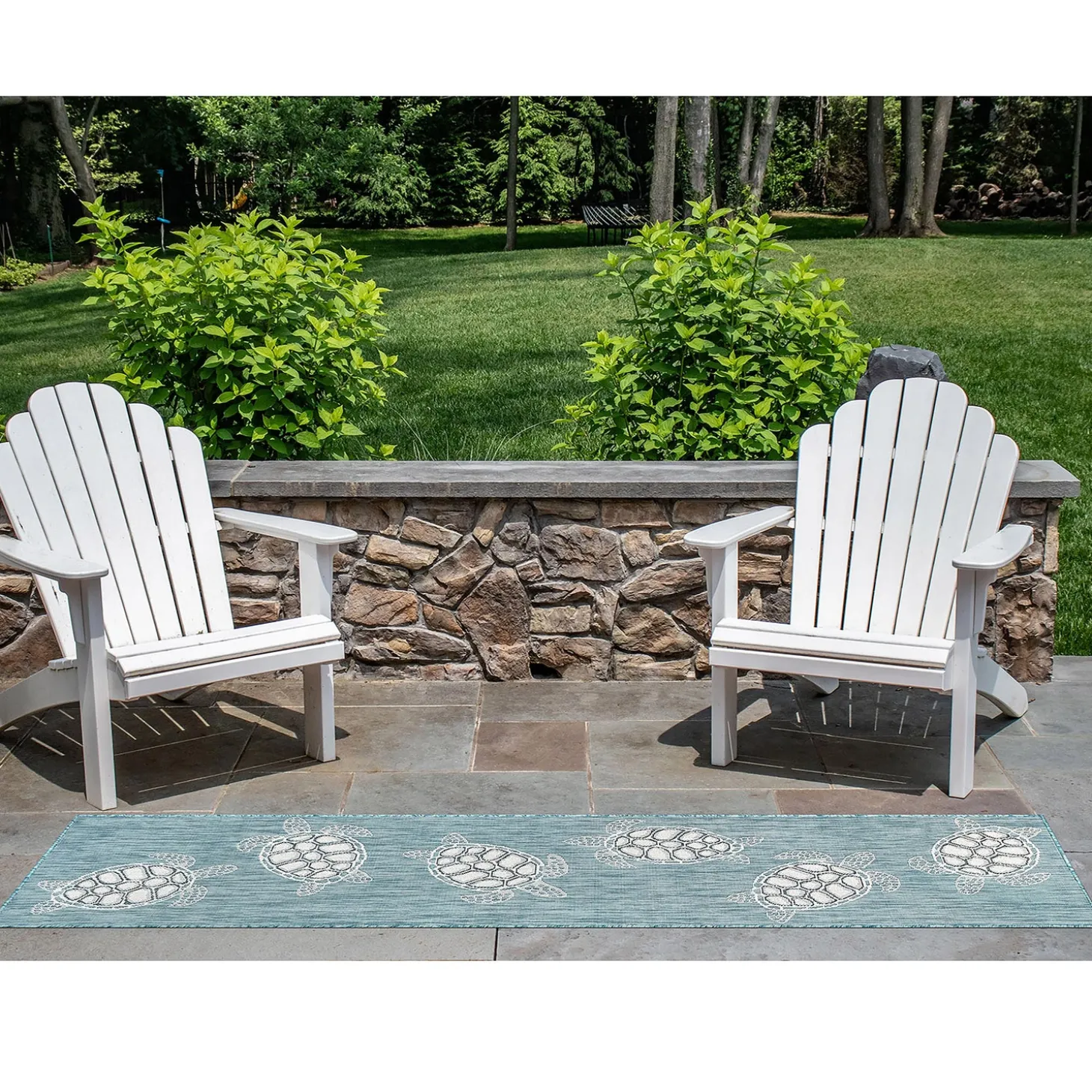 Runners>Plow & Hearth Indoor/Outdoor Textured Sea Turtles Polypropylene Runner, 23" x 7'6"