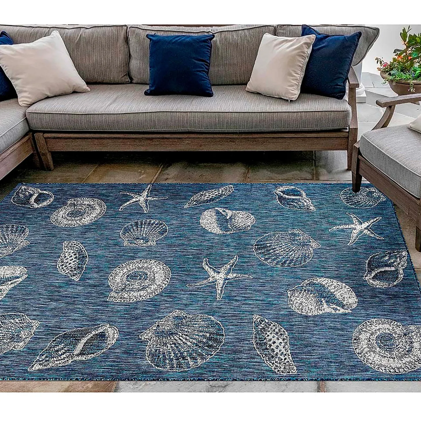 Area Rugs>Plow & Hearth Indoor/Outdoor Textured Shells Polypropylene Rug, 6'6" x 9'4"