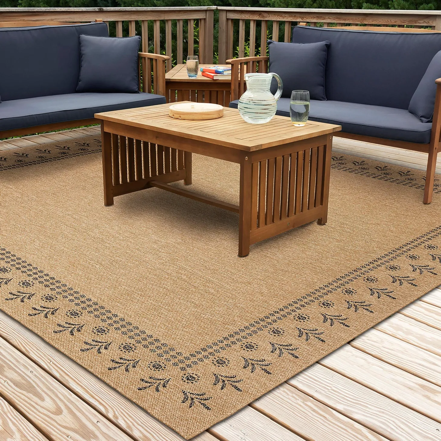 Area Rugs>Plow & Hearth Indoor/Outdoor Toulouse Block Print Rug, 6'6" x 9'4"