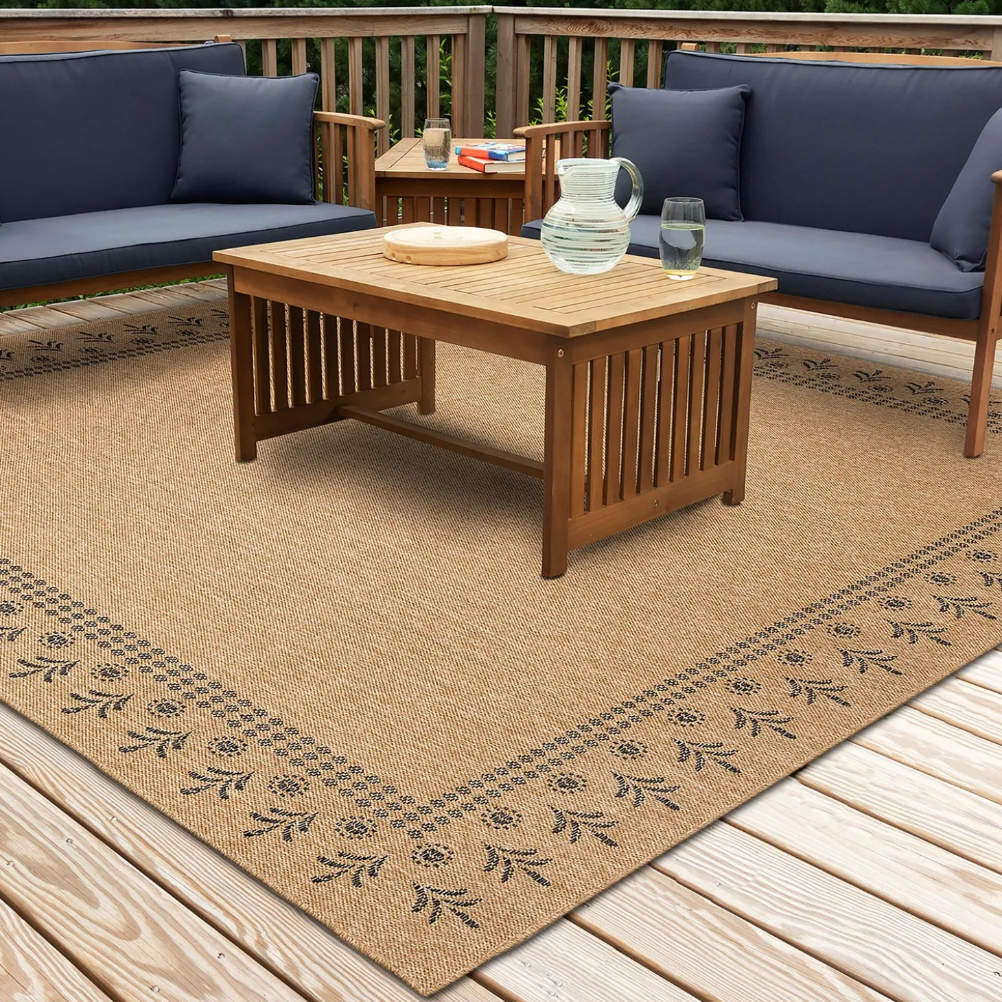 Area Rugs>Plow & Hearth Indoor/Outdoor Toulouse Block Print Rug, 6'6" x 9'4"