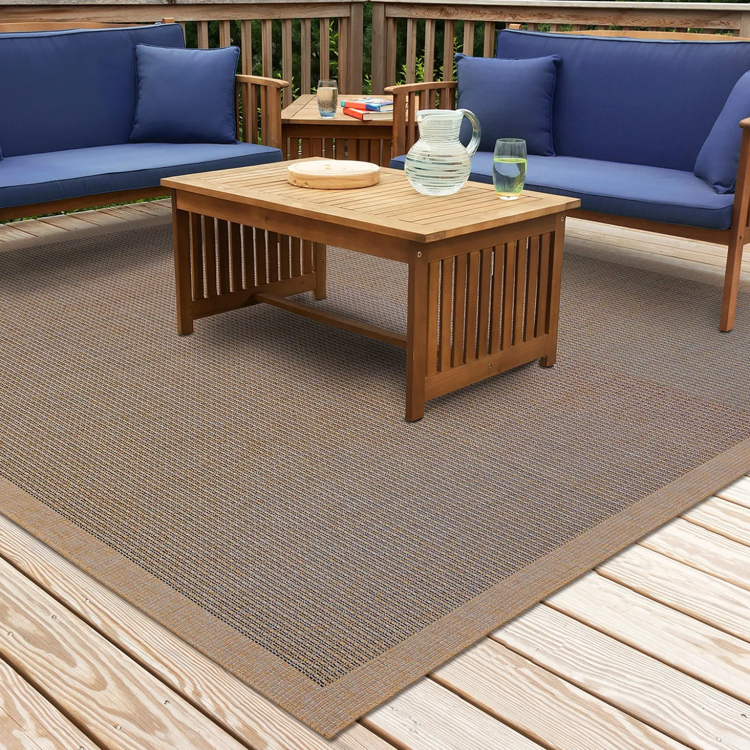 Area Rugs>Plow & Hearth Indoor/Outdoor Toulouse Border Print Rug, 5'3" X 7'3"