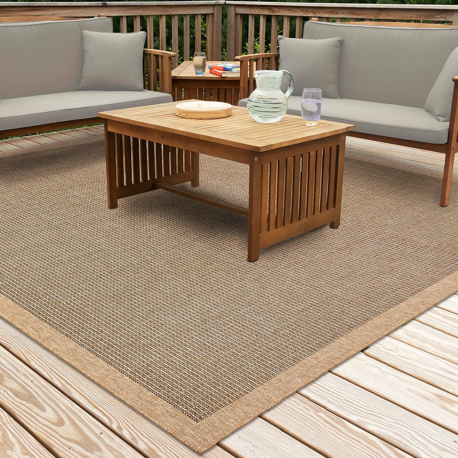 Area Rugs>Plow & Hearth Indoor/Outdoor Toulouse Border Print Rug, 5'3" X 7'3"