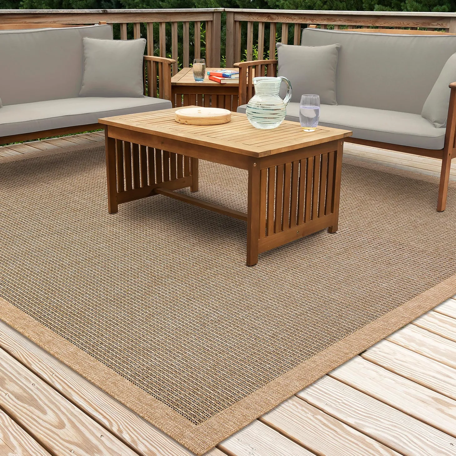 Area Rugs>Plow & Hearth Indoor/Outdoor Toulouse Border Print Rug, 5'3" X 7'3"