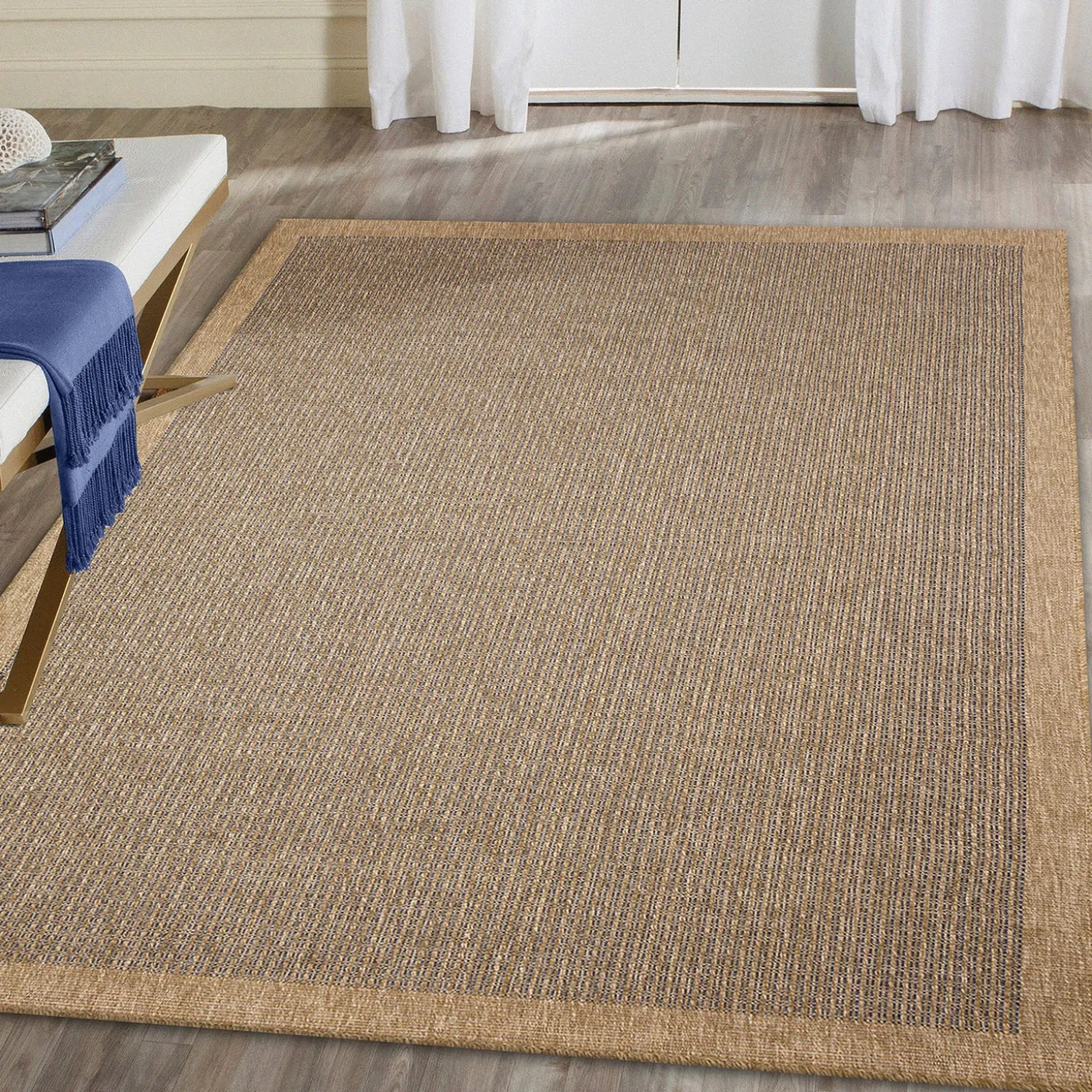 Area Rugs>Plow & Hearth Indoor/Outdoor Toulouse Border Print Rug, 5'3" X 7'3"