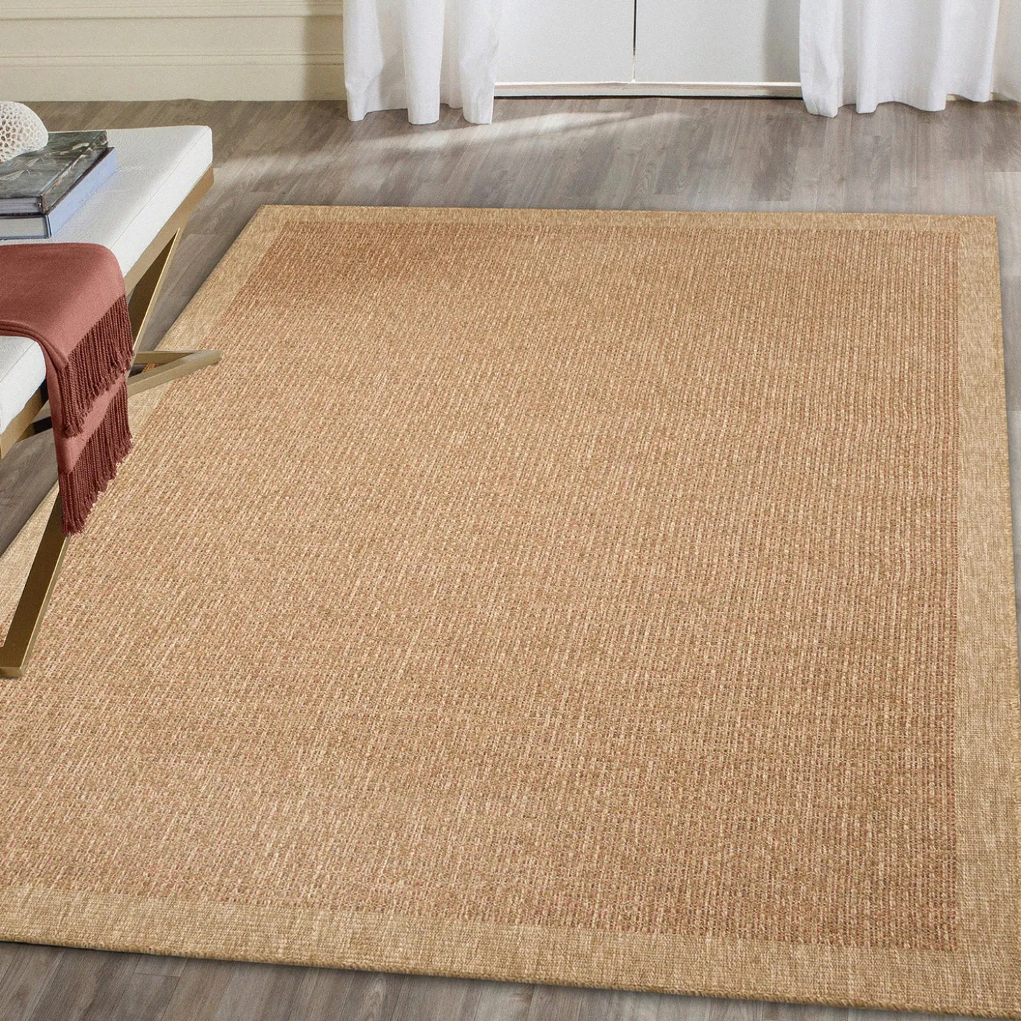 Area Rugs>Plow & Hearth Indoor/Outdoor Toulouse Border Print Rug, 5'3" X 7'3"