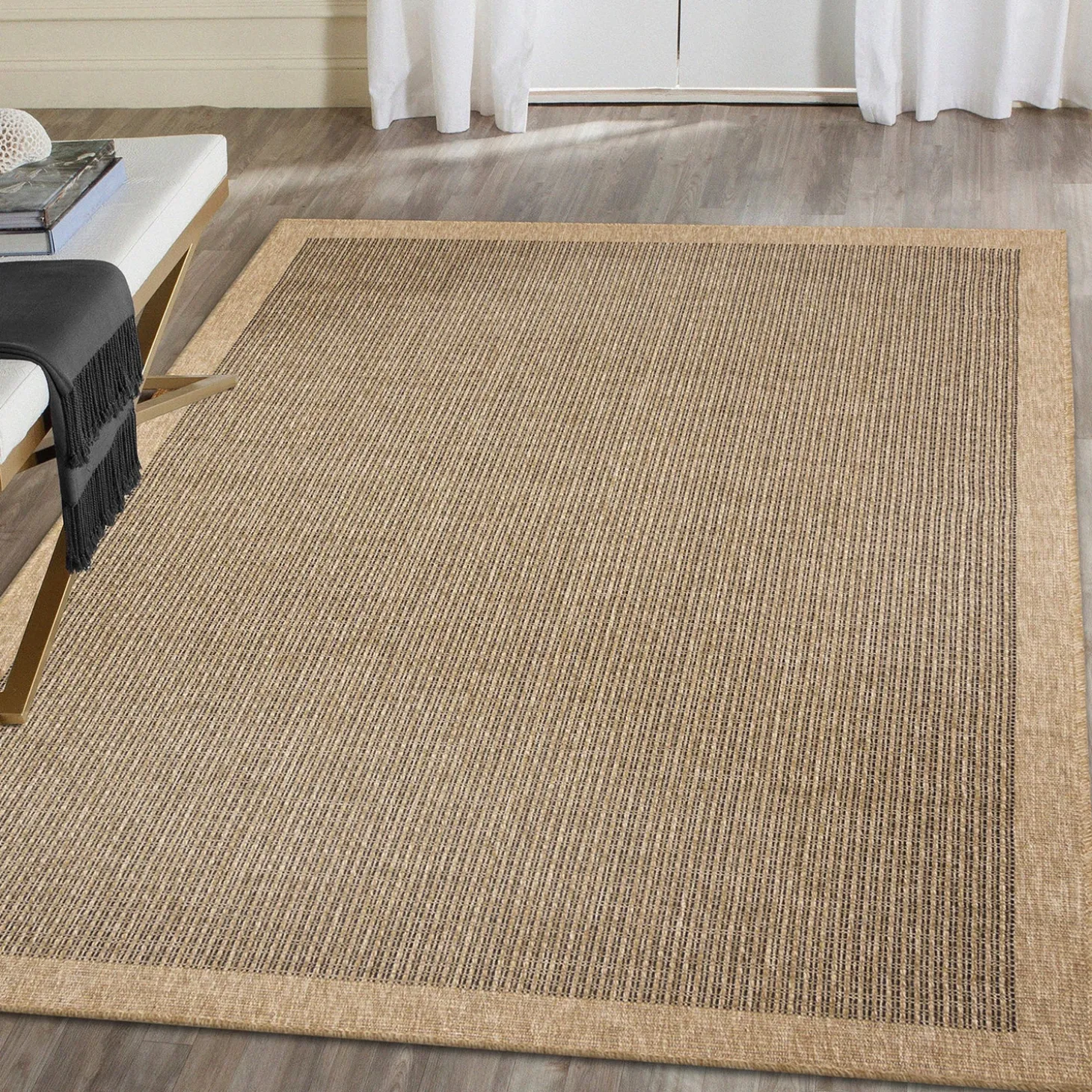 Area Rugs>Plow & Hearth Indoor/Outdoor Toulouse Border Print Rug, 5'3" X 7'3"