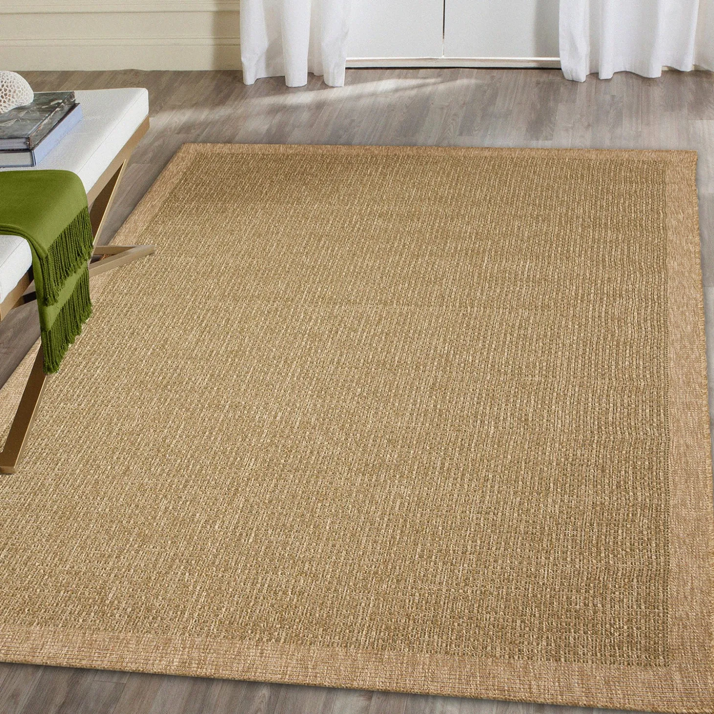 Area Rugs>Plow & Hearth Indoor/Outdoor Toulouse Border Print Rug, 5'3" X 7'3"