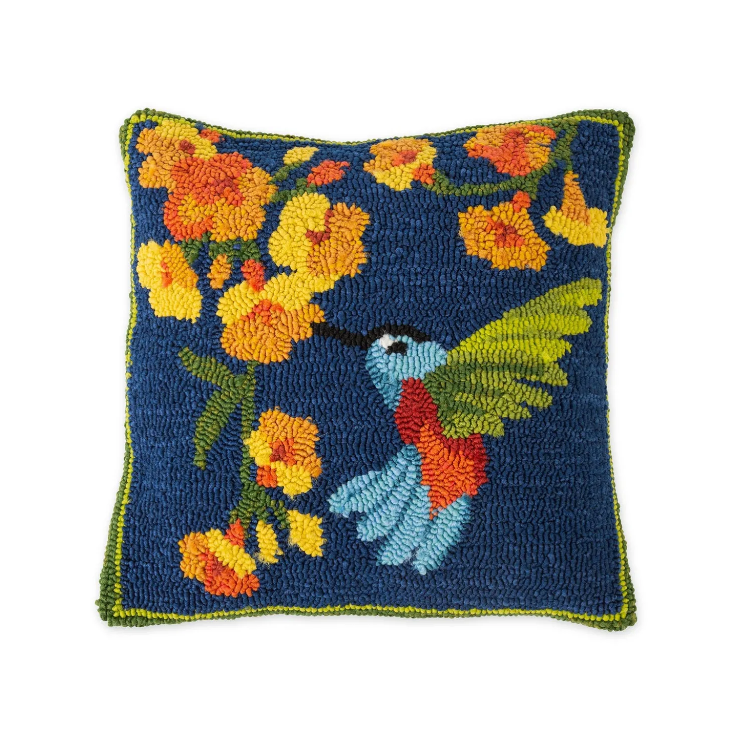 Outdoor Throw Pillows | Decorative Pillows>Plow & Hearth Indoor/Outdoor Trumpet Vine With Hummingbird Hooked Polypropylene Throw Pillow