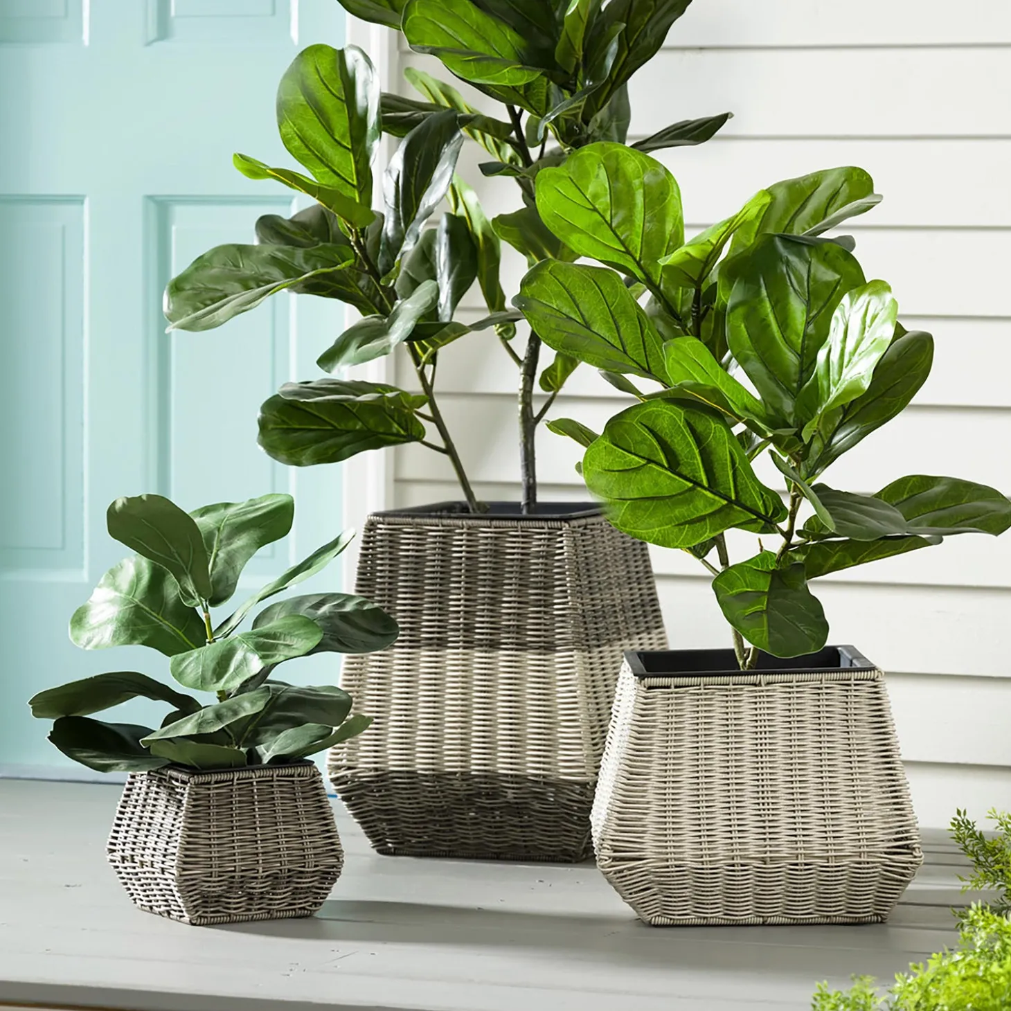 Planters & Plant Stands>Plow & Hearth Indoor/Outdoor Wicker Planters, Set of 3