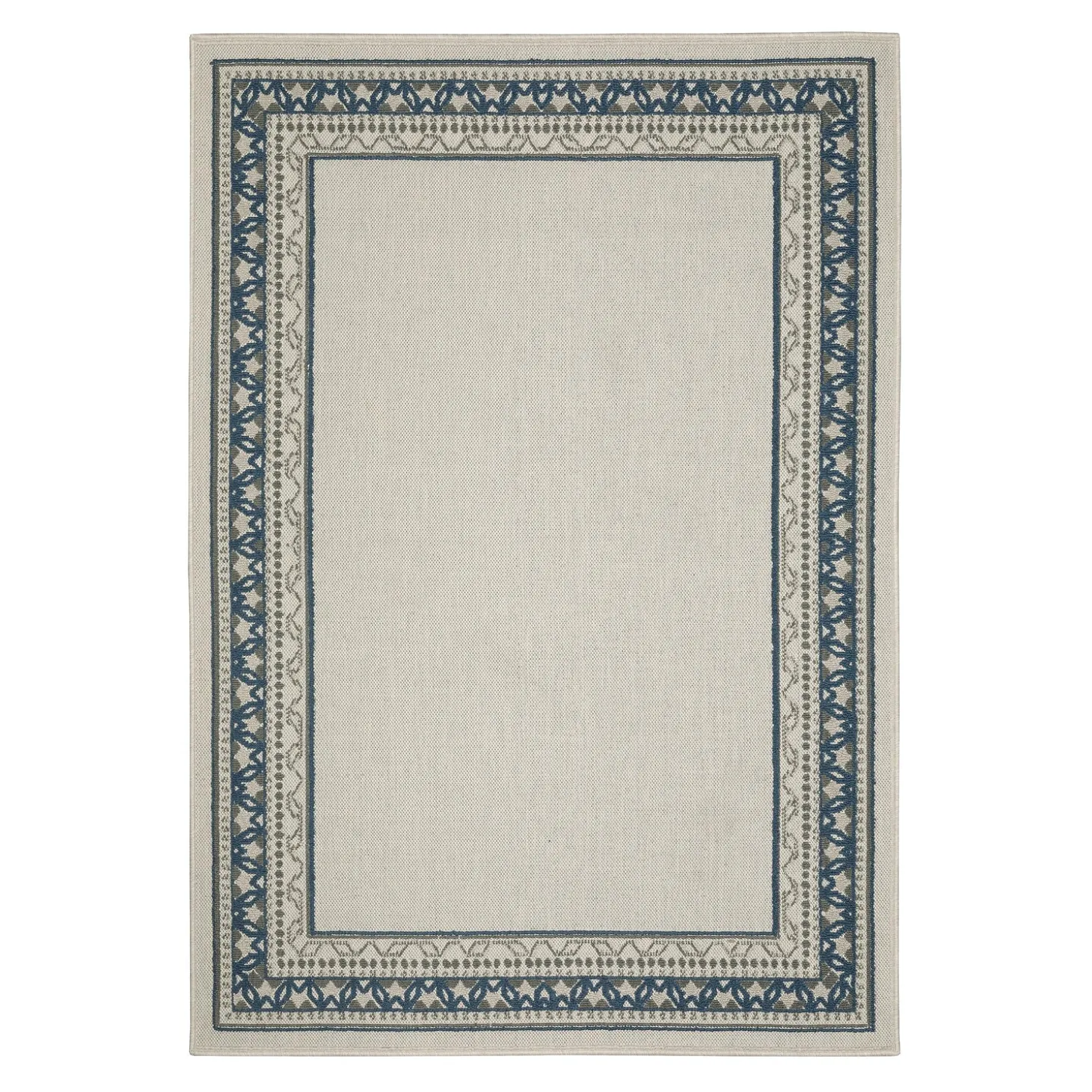 Area Rugs>Plow & Hearth Indoor/Outdoor York Border Polypropylene Rug, 6'7" x 9'2" Blue