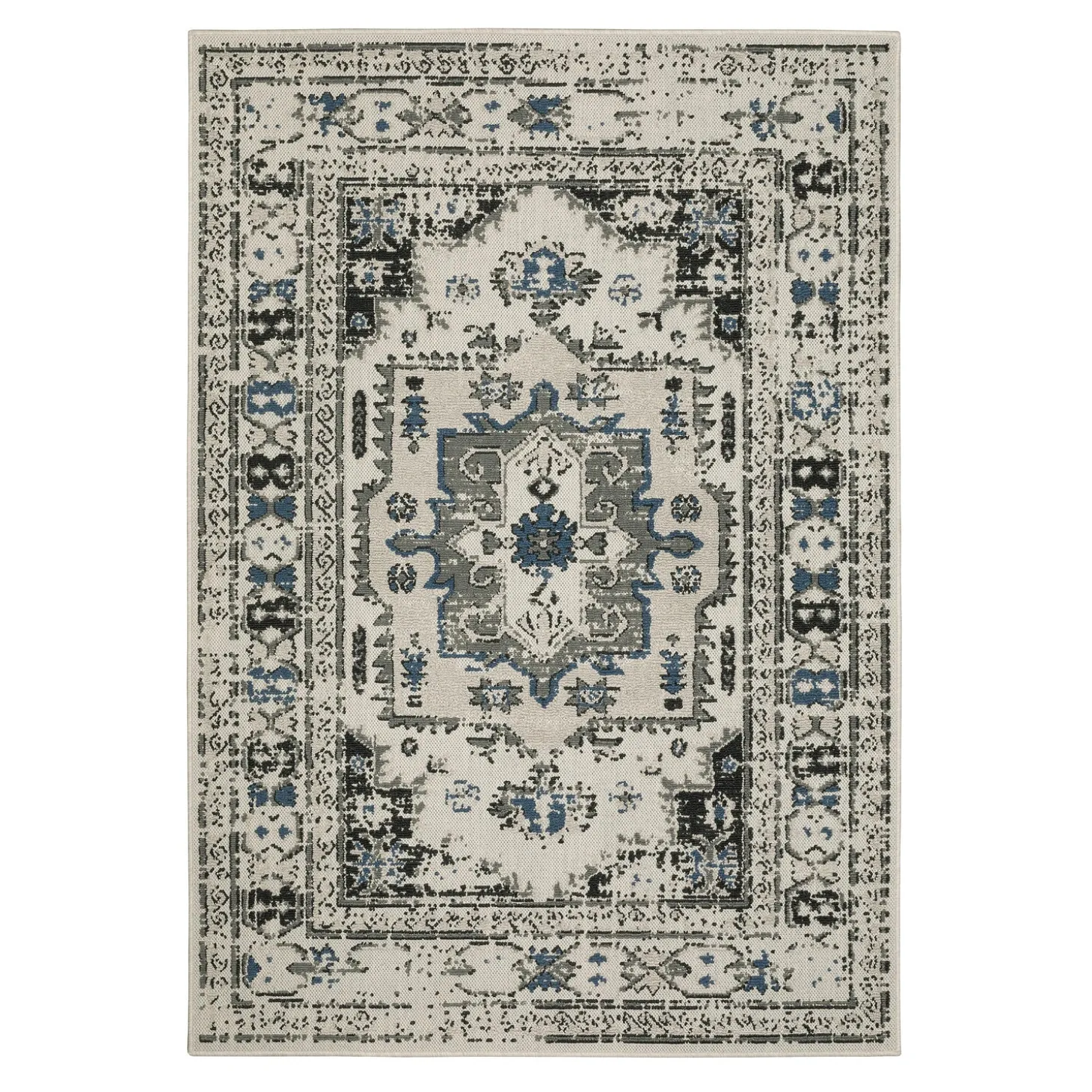 Area Rugs>Plow & Hearth Indoor/Outdoor York Traditional Medallion Polypropylene Runner, 1'10" x 7'3" Blue/Green