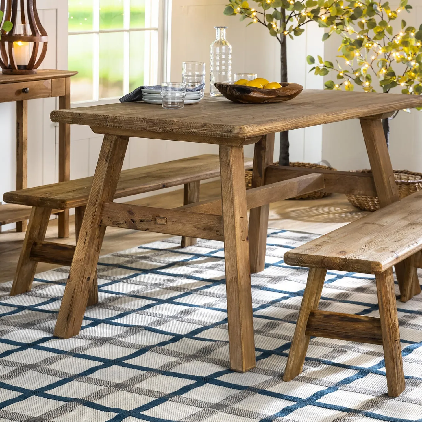 Area Rugs>Plow & Hearth Indoor/Outdoor York Windowpane Polypropylene Rug, 7'10" x 10' Blue/Green