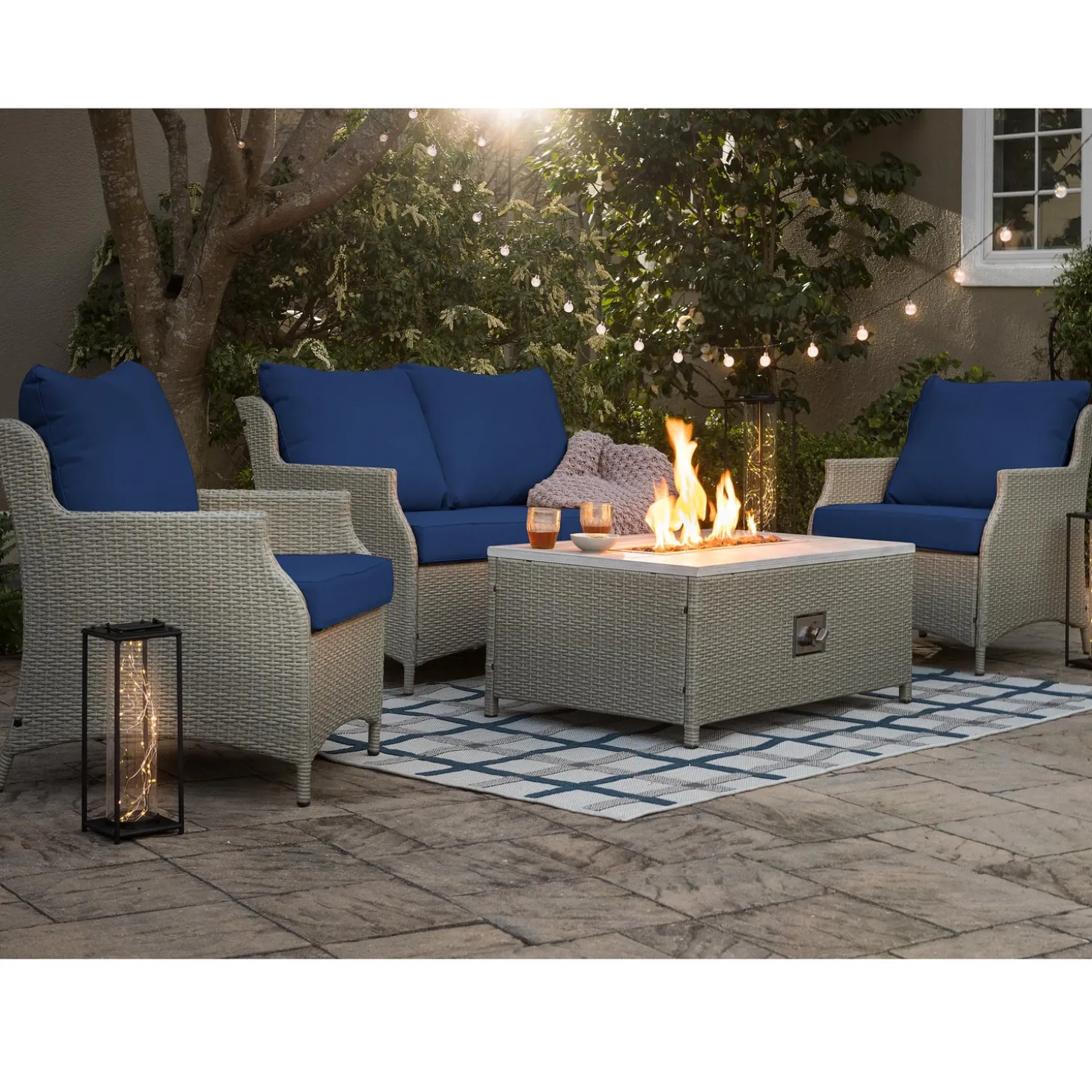 Area Rugs>Plow & Hearth Indoor/Outdoor York Windowpane Polypropylene Rug, 5'3" x 7'3" Blue/Green