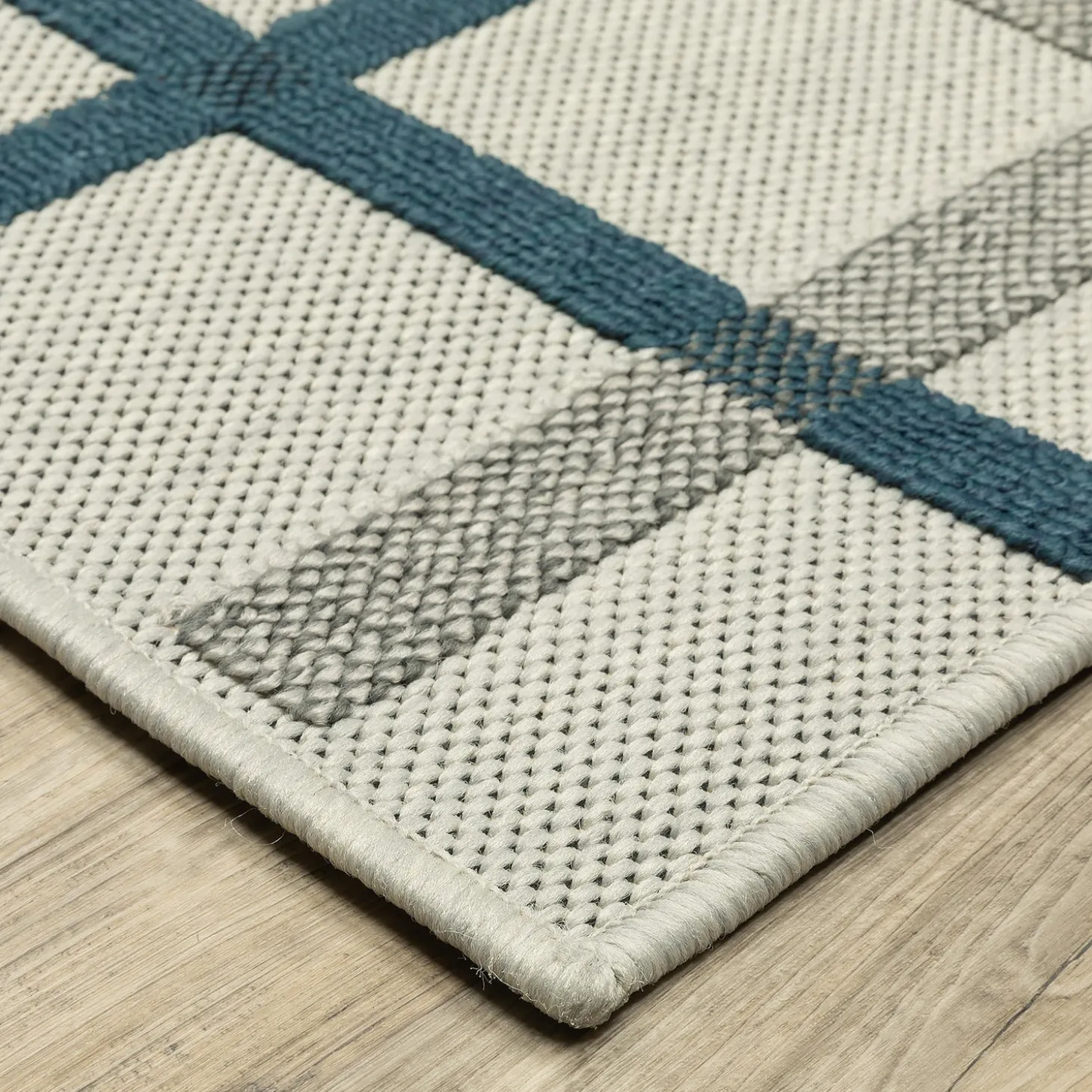 Area Rugs>Plow & Hearth Indoor/Outdoor York Windowpane Polypropylene Runner, 1'10" x 7'3" Blue/Green