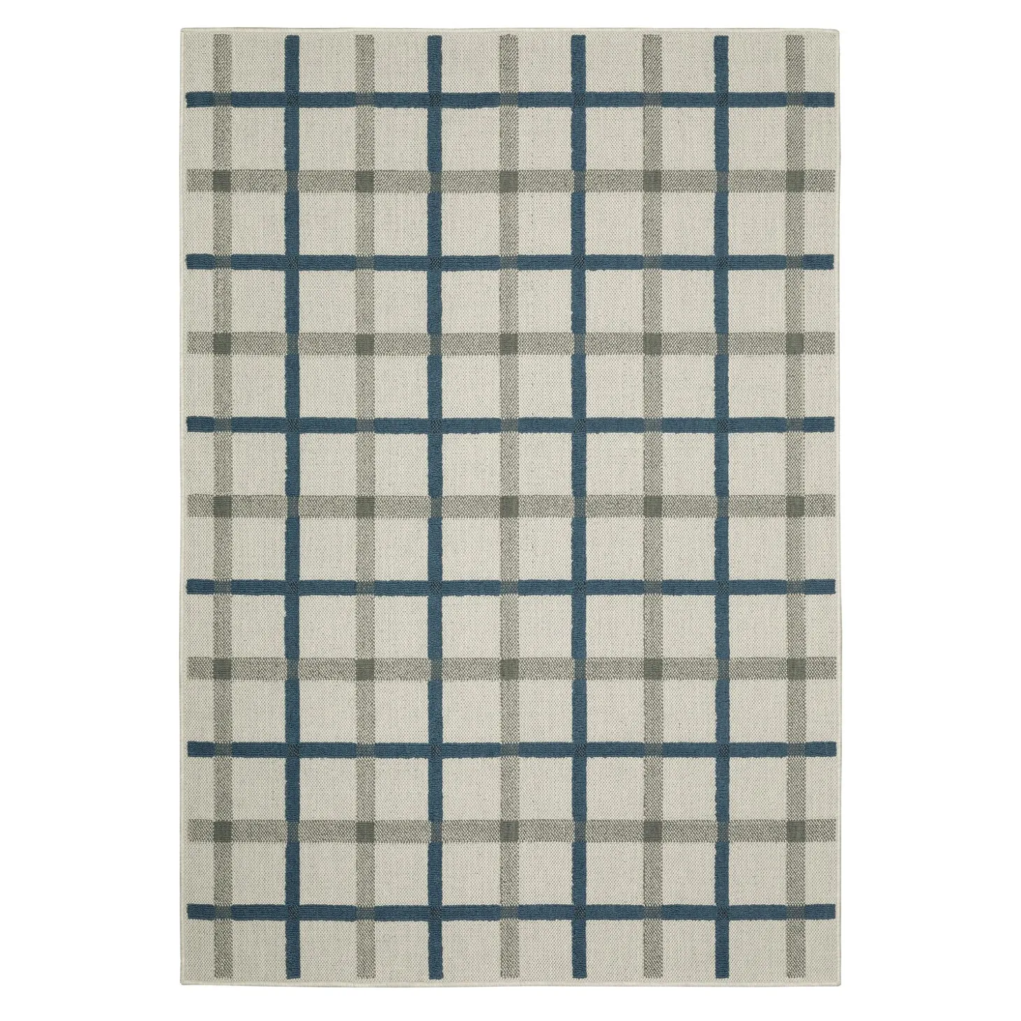 Area Rugs>Plow & Hearth Indoor/Outdoor York Windowpane Polypropylene Runner, 1'10" x 7'3" Blue/Green