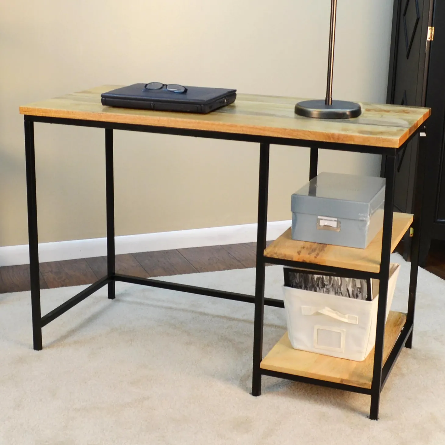 Desks & Console Tables>Plow & Hearth Industrial-Style Wood and Metal Desk with Shelves