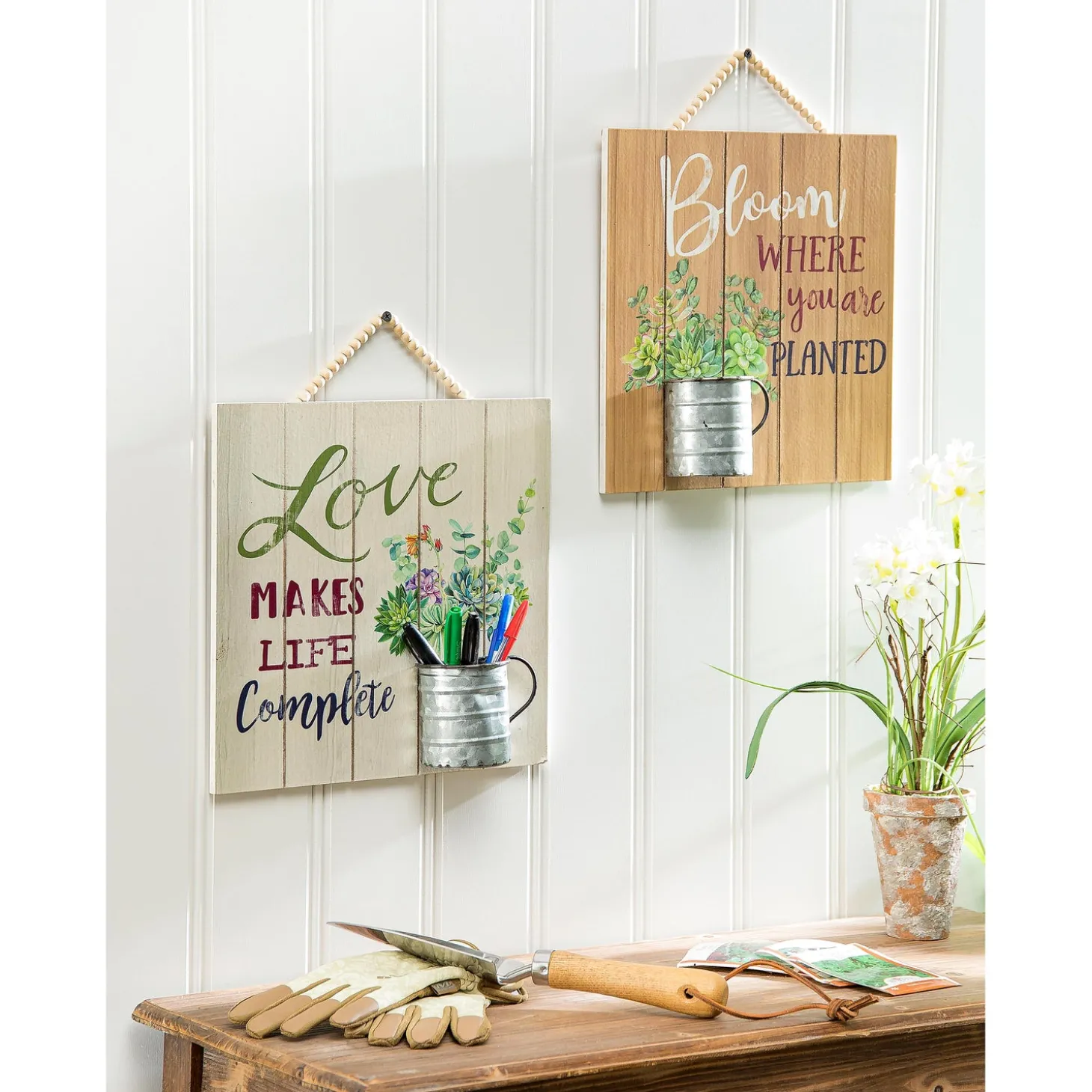 Wall Art>Plow & Hearth Inspirational Garden Theme Wood Wall Décor