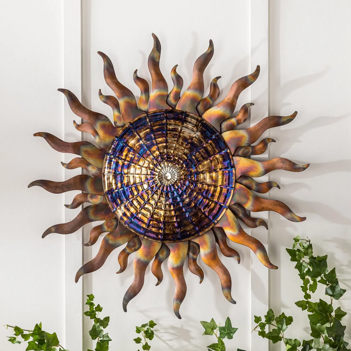 Outdoor Wall Art | Wall Art>Plow & Hearth Iridescent Metal Sun Wall Art