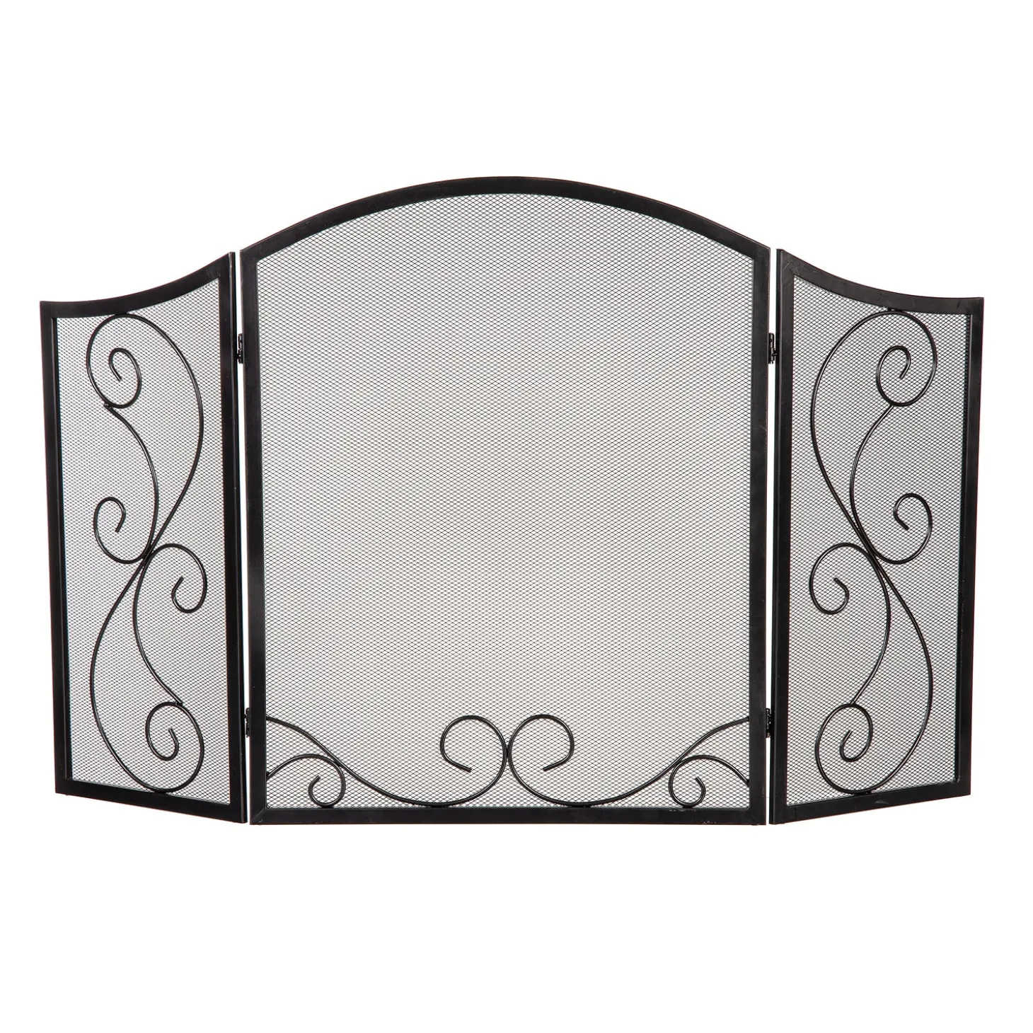 Tri-Panel Fireplace Screens>Plow & Hearth Iris Scroll Tri-Fold Fireplace Screen