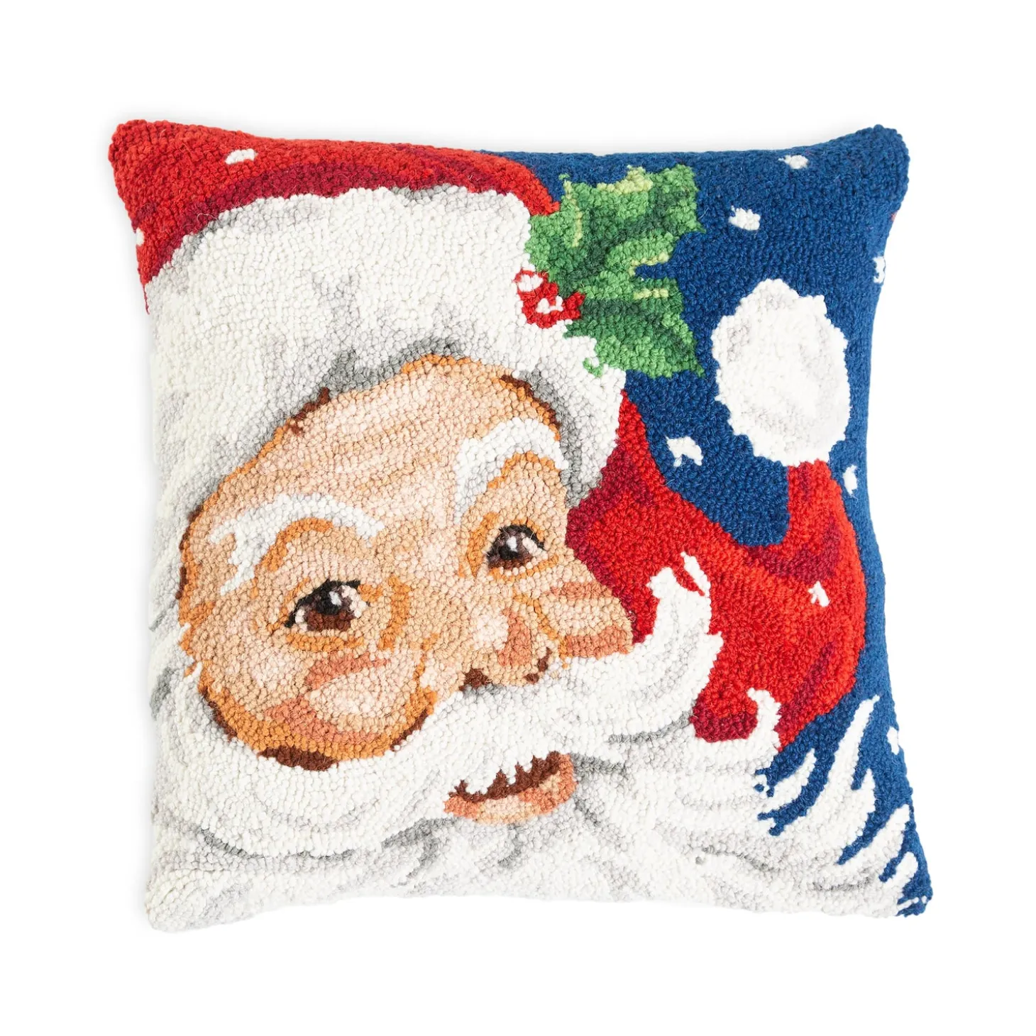 Outdoor Throw Pillows | Decorative Pillows>Plow & Hearth Jolly Santa Hand-Hooked Wool Throw Pillow