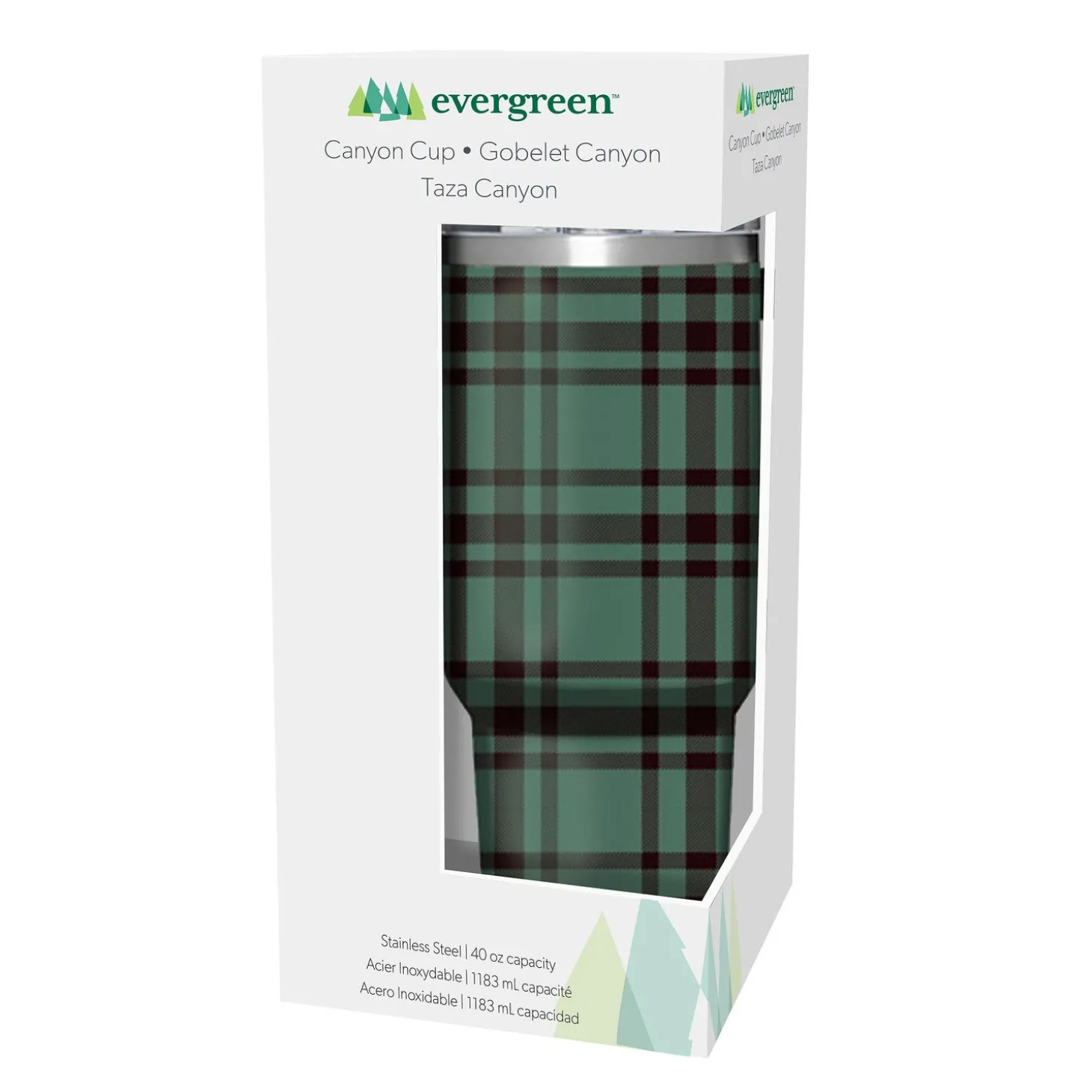 Travel Cups>Plow & Hearth Joyful Traditions Tumbler Stainless-Steel Canyon Cup w/ Straw, Green Plaid, 40oz, Gift Box