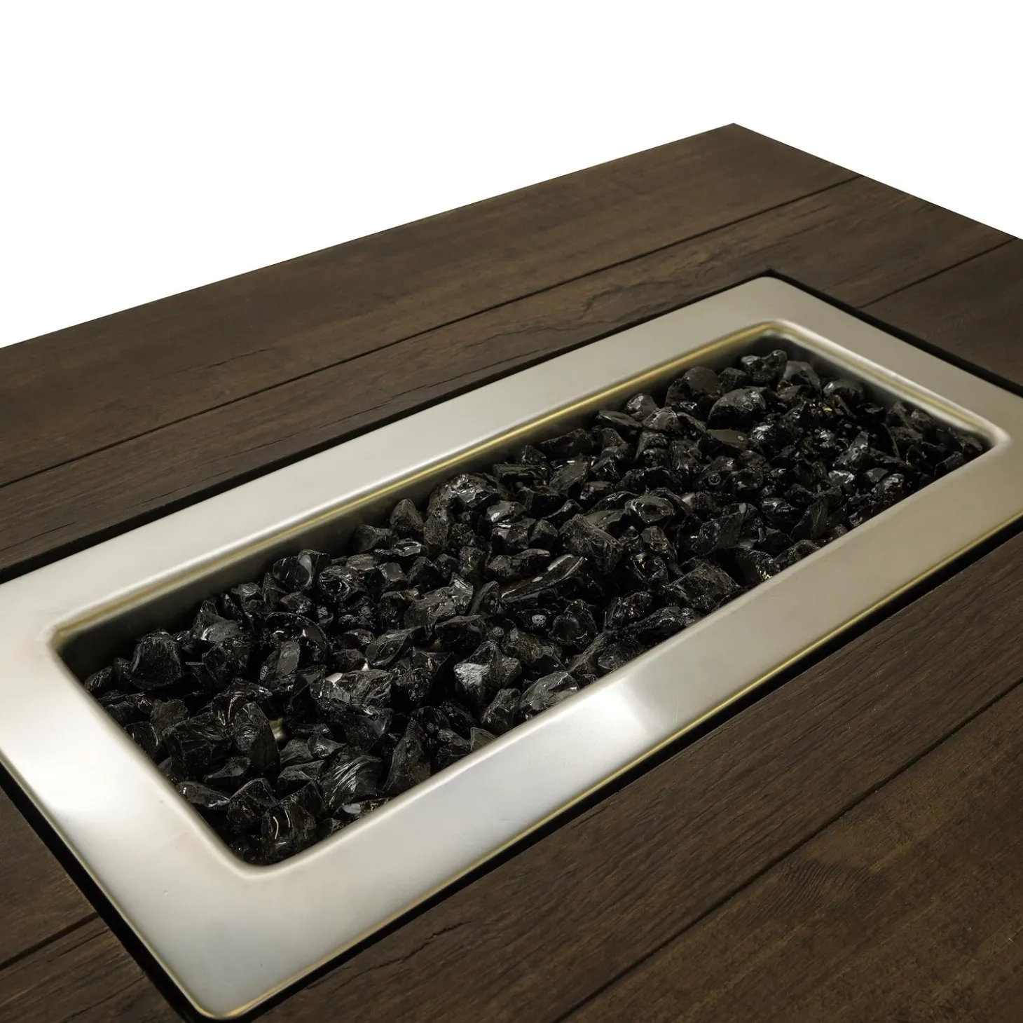 Fire Pits | Fire Pits>Plow & Hearth Kamden Propane Gas Fire Pit with Faux Wood Tabletop and Glass Rocks