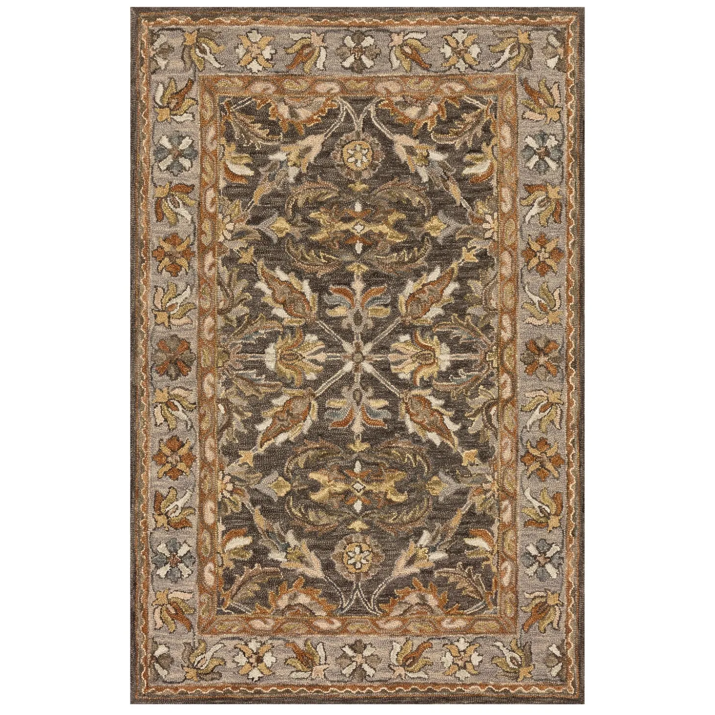 Area Rugs | Hearth Rugs>Plow & Hearth Kensington Border Wool Rug, 2'3" x 3'9" DarkTaupe