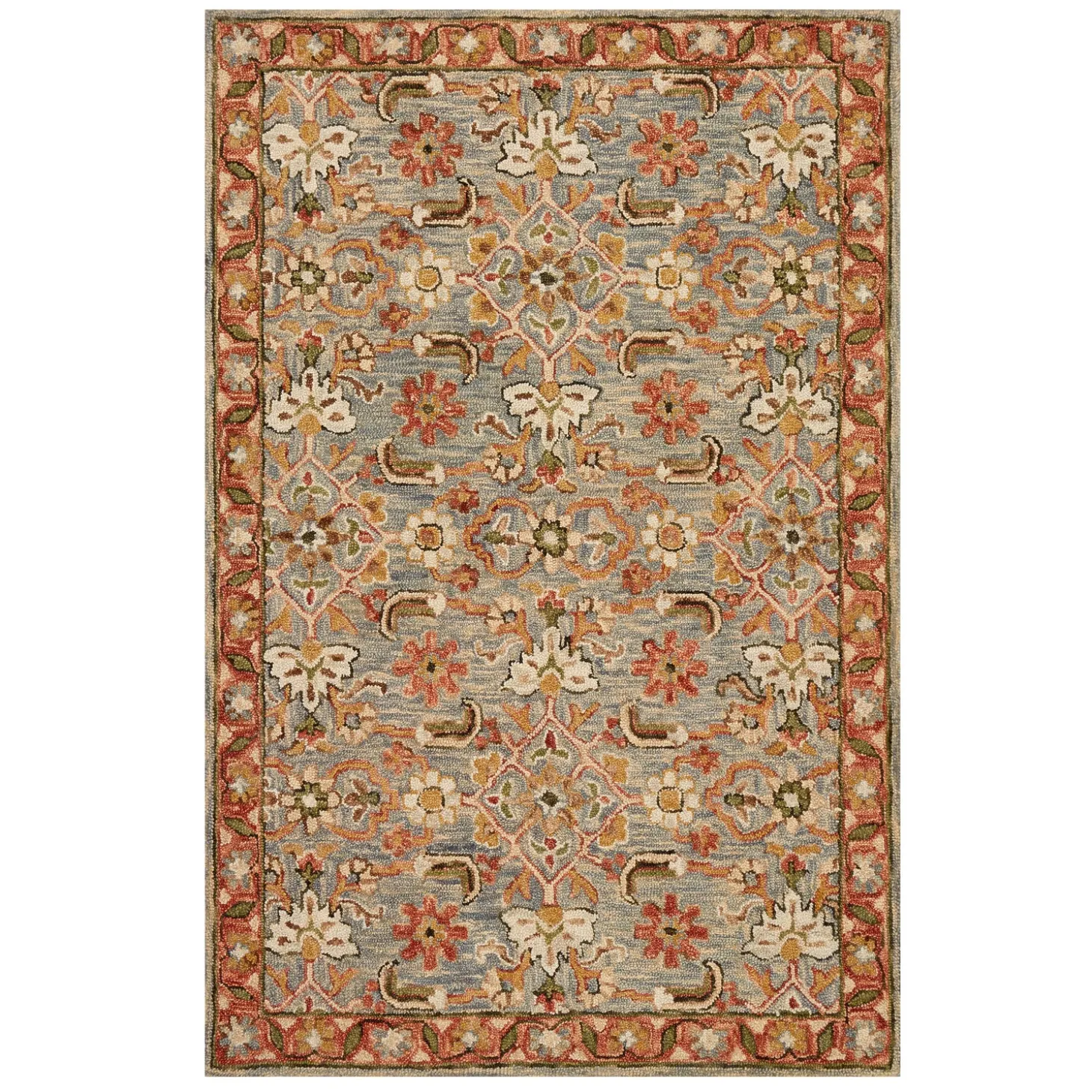 Area Rugs>Plow & Hearth Kensington Floral Wool Rug, 5' x 7'6" Slate