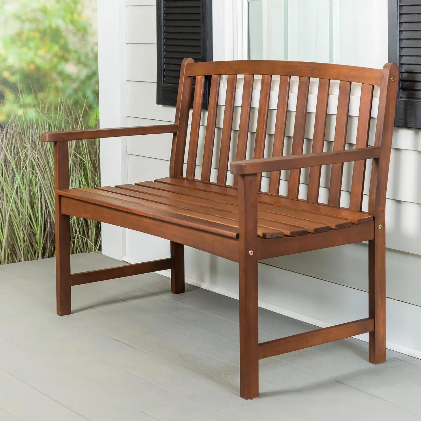 Outdoor Benches>Plow & Hearth Lancaster Eucalyptus Wood Bench Natural