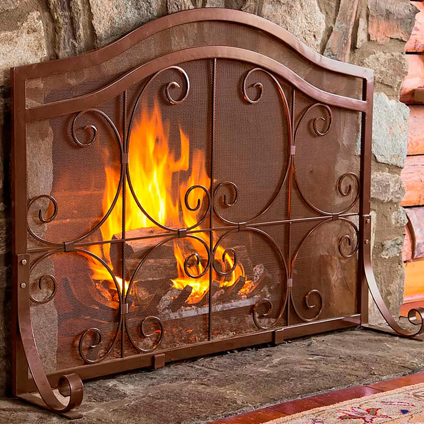 Fireplace Screens With Doors>Plow & Hearth Large Crest Flat Guard Fireplace Screen Copper