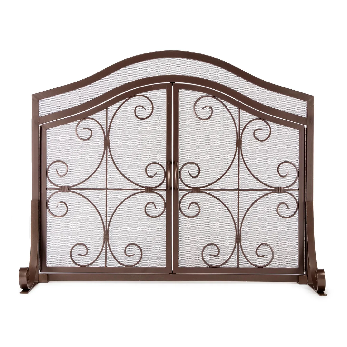 Fireplace Screens With Doors>Plow & Hearth Large Crest Flat Guard Fireplace Screen Copper