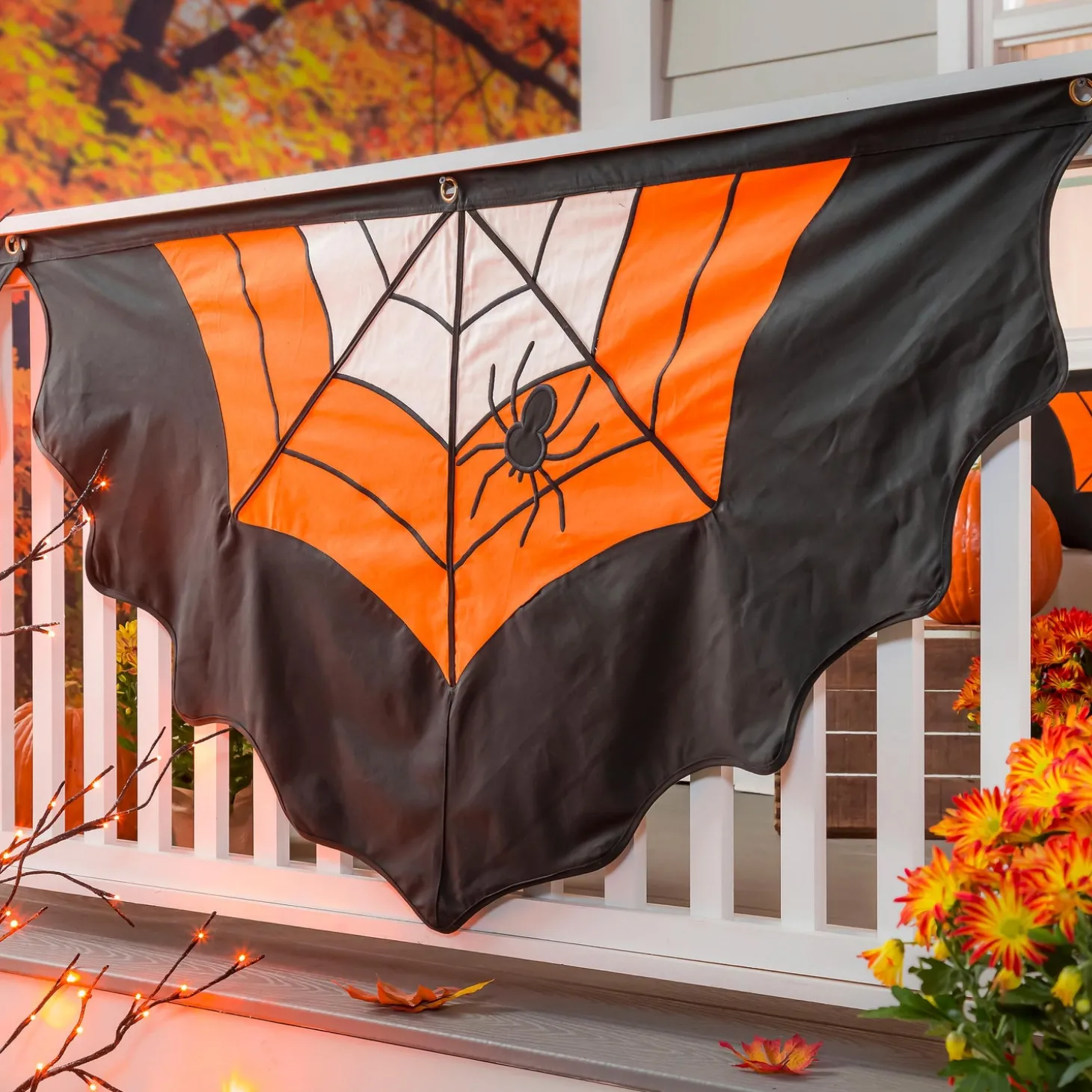 Bunting & Banners>Plow & Hearth Large Halloween Spider Web Cotton Bunting